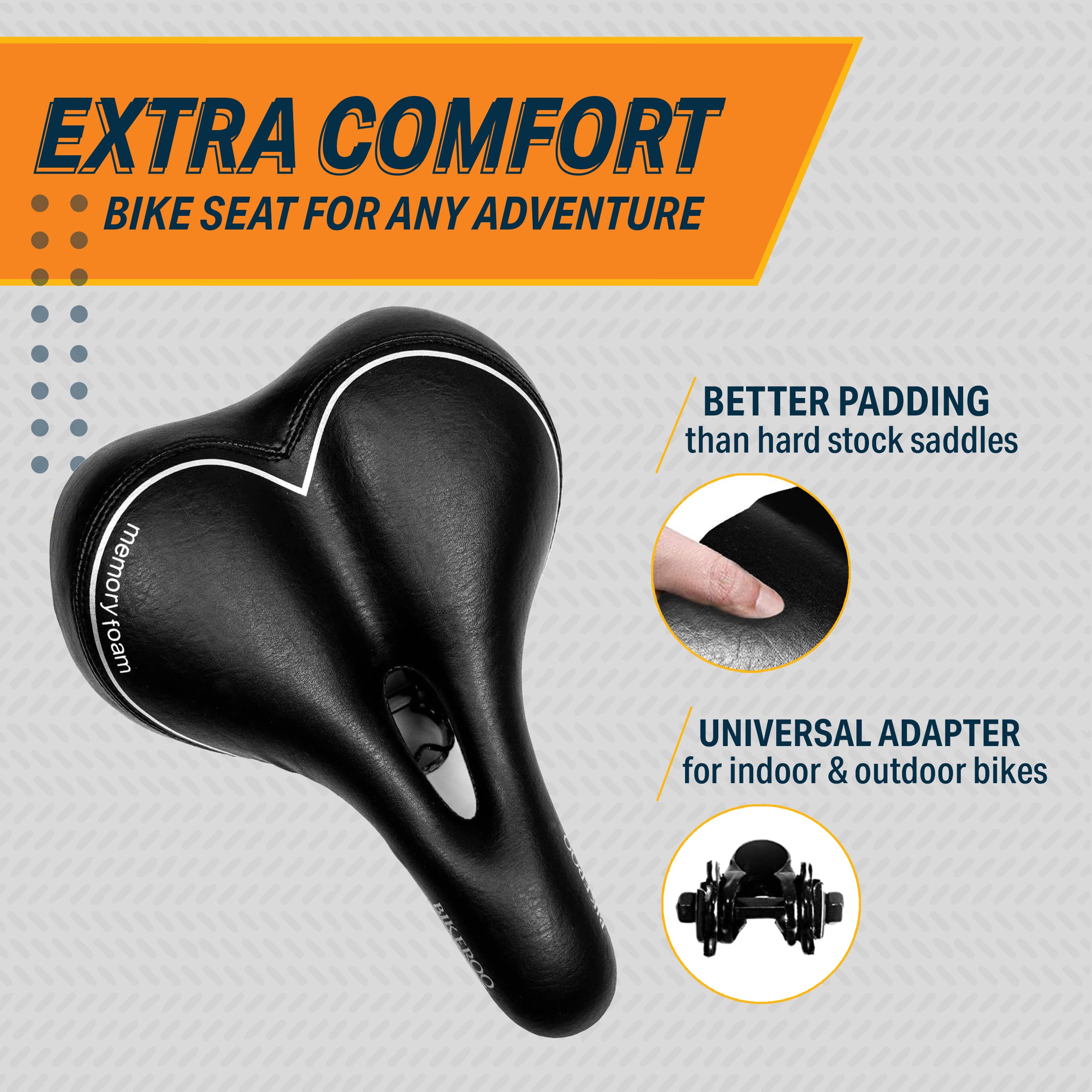 Bikeroo Bike Seat For Men - Soft Padded 7'' Wide Bicycle Seat Replacement For Mtb Mountain, Schwinn, Bmx, Peloton, Ebike, Statio