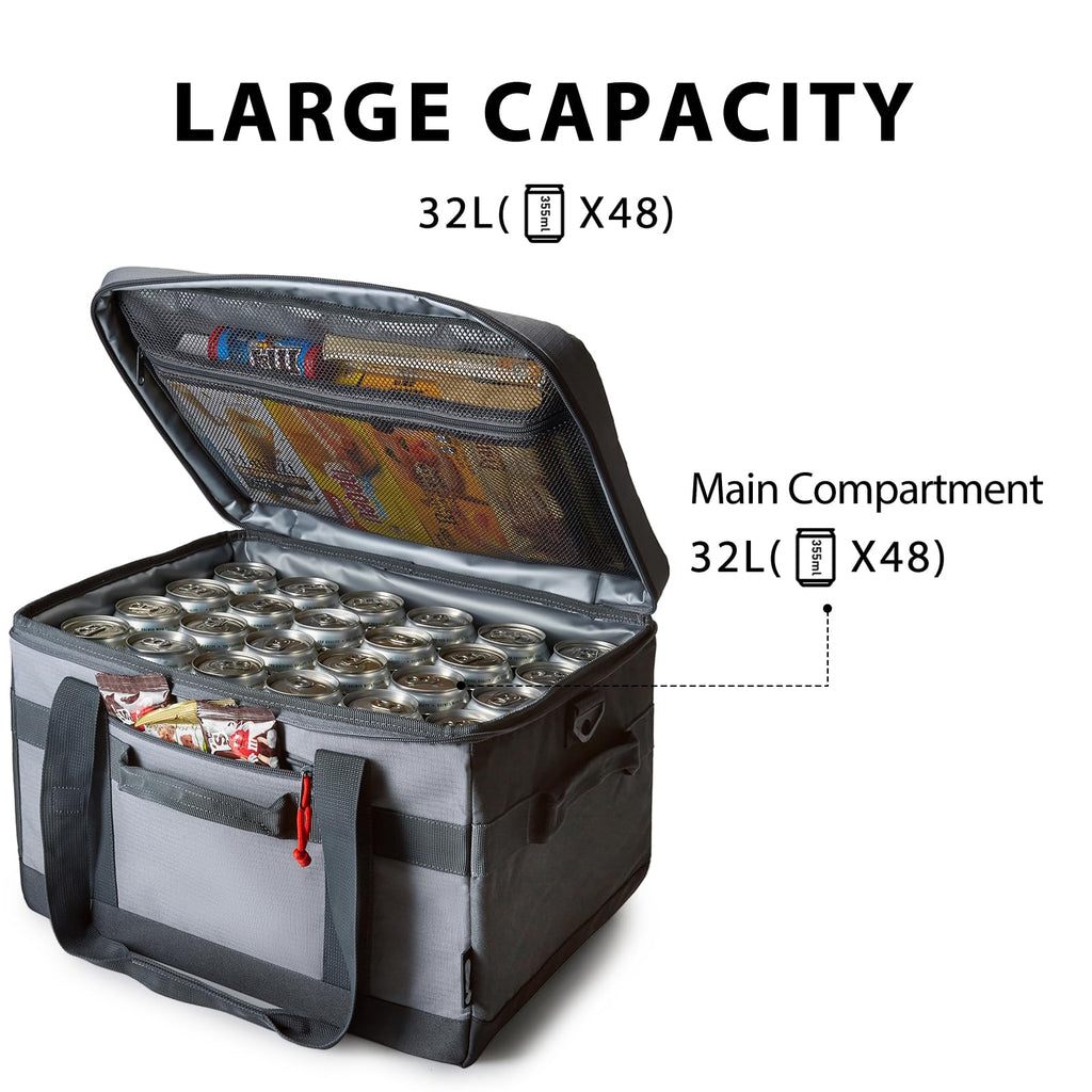 Tourit Cooler Bag 48-Can Insulated Soft Cooler Large Collapsible Cooler Bag 32L Lunch Coolers For Picnic, Beach, Work, Trip, Gre