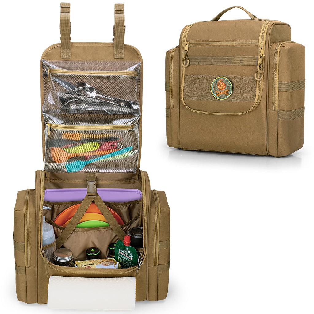 Hodrant Large Tactical Camping Kitchen Organizer, Hanging Cookware Storage Bag With Paper Towel Holder & Multi Pockets, Portable