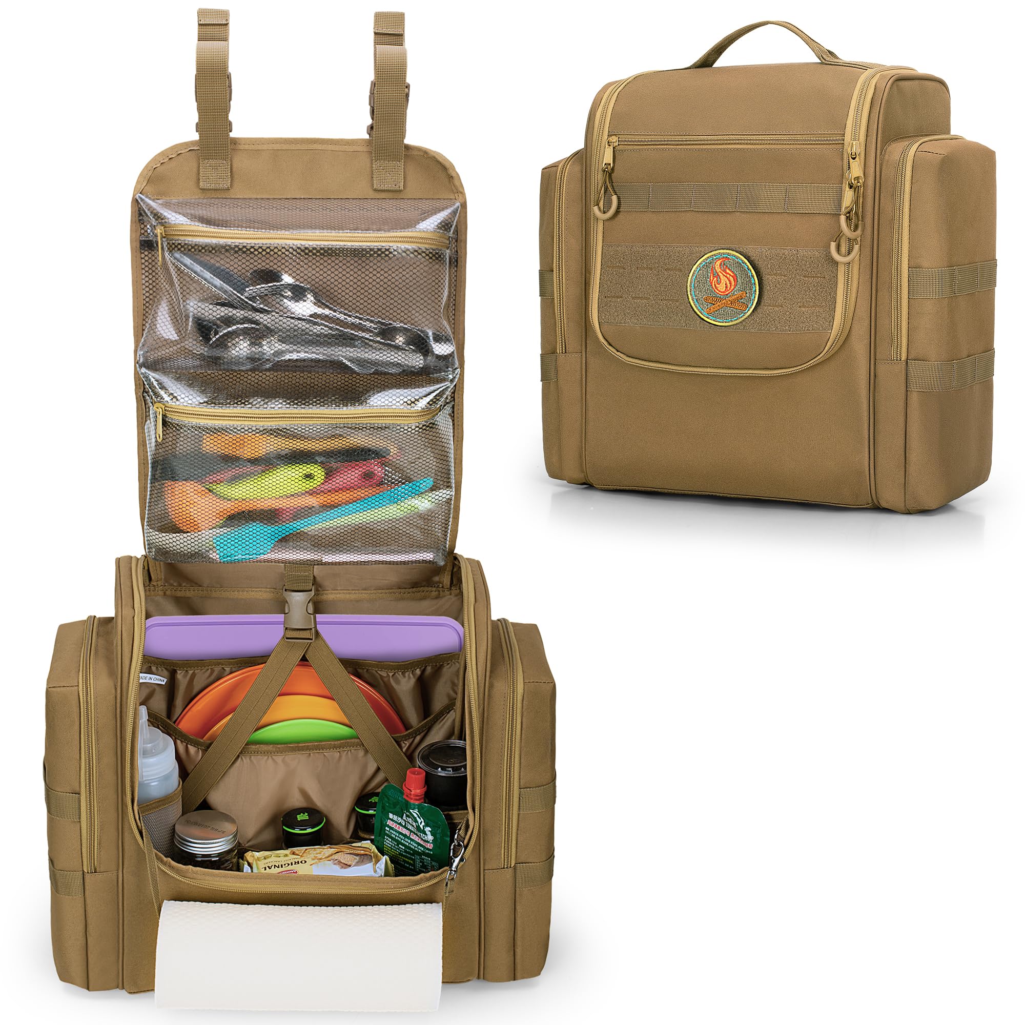 Hodrant Large Tactical Camping Kitchen Organizer, Hanging Cookware Storage Bag With Paper Towel Holder & Multi Pockets, Portable