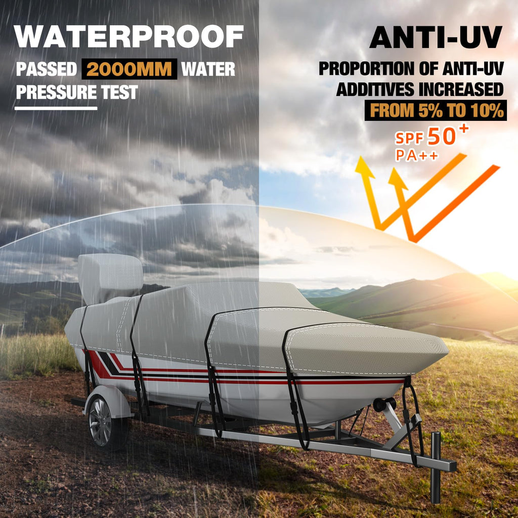 Vinpatio Trailerable Boat Cover, 600D Solution-Dyed Bass Boat Cover, 20-22 Ft Heavy Duty 100% Waterproof Boat Covers Fits V-Hull
