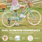 Glerc 24 Inch Beach Cruiser Bike, 6-Speed Hybrid City Bicycle for Girls Youth and Over 6 Years Old, Missy Bike with Wicker Baske