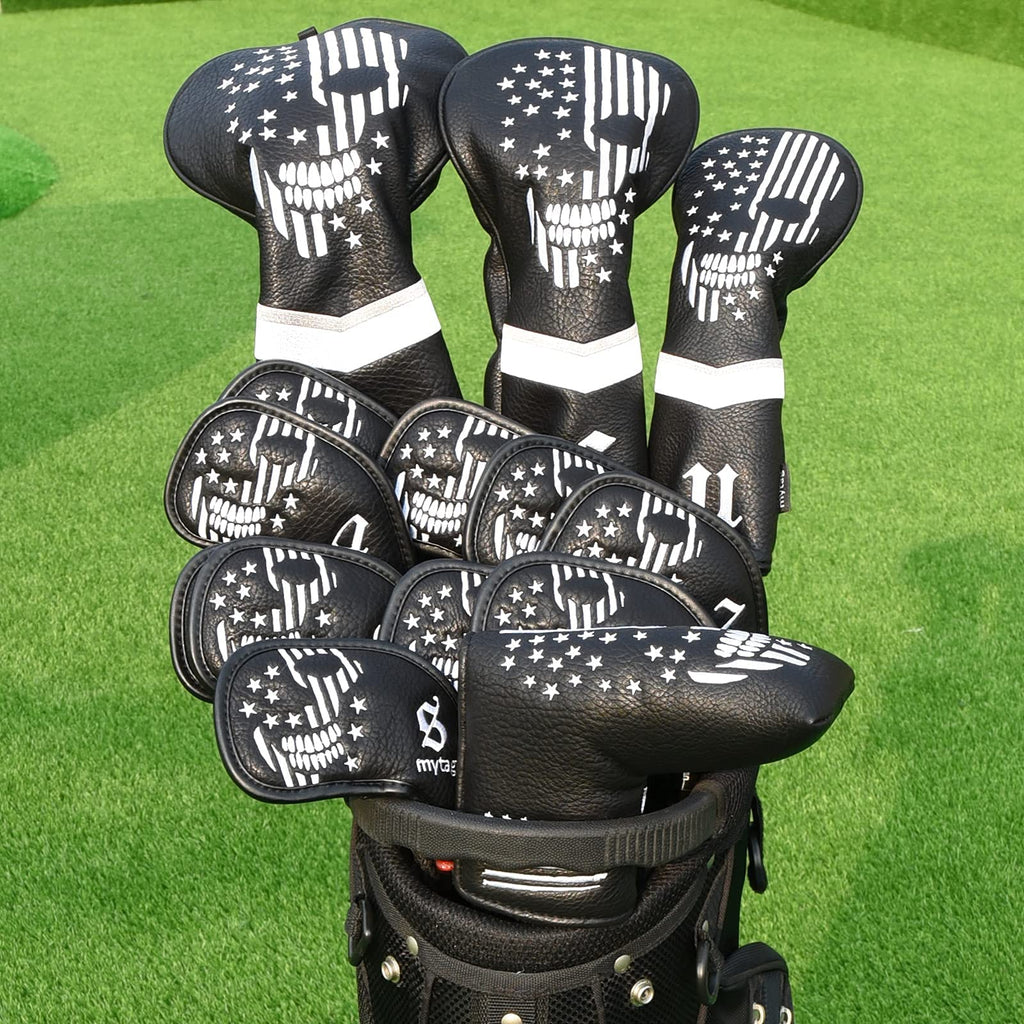 Caiobob Mytag Golf Skull Skeleton Head Cover Golf Club Black Leather Headcovers Set Fits Driver Fairway Wood Hybrid (1Pc Driver