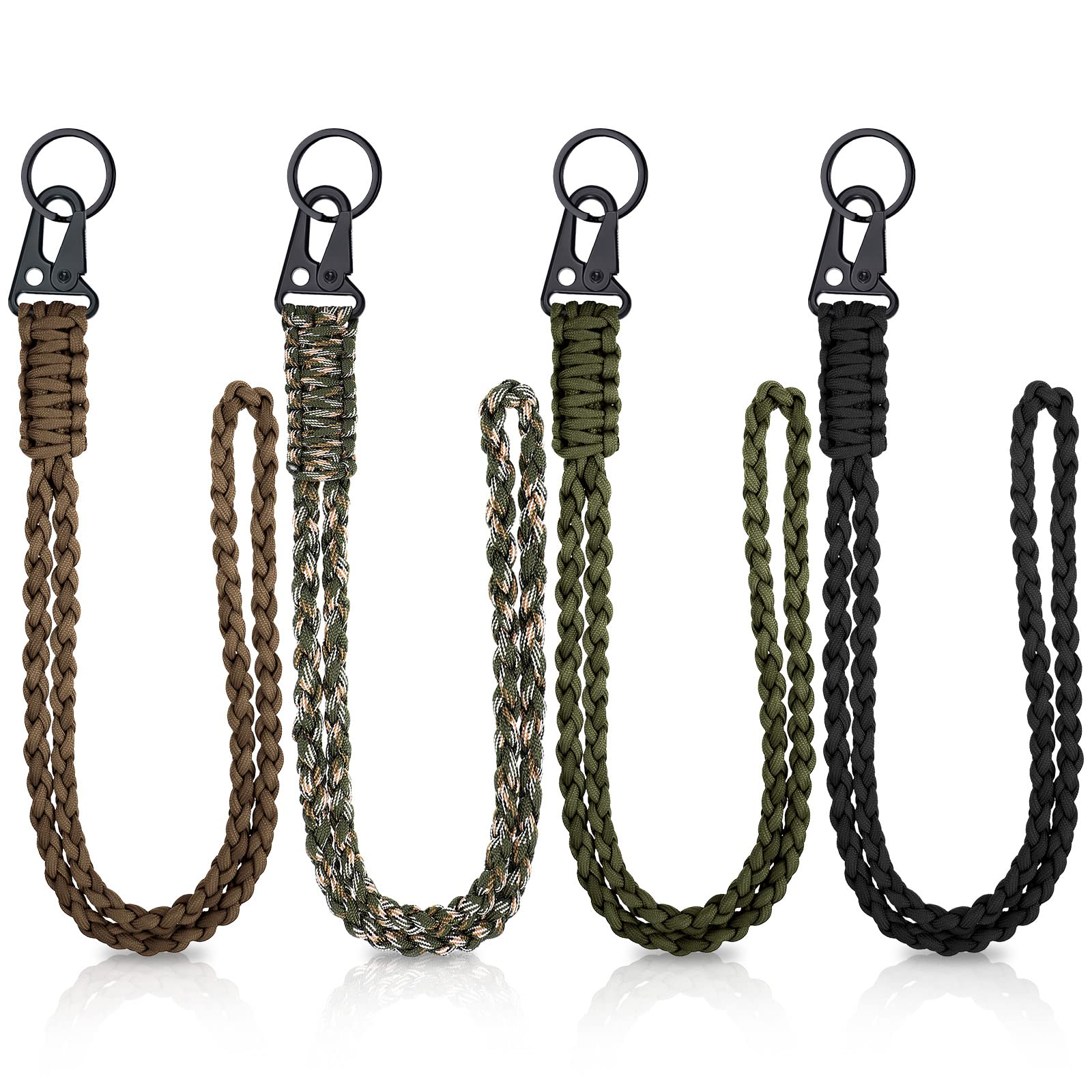 Frienda Heavy Duty Paracord Lanyard Necklace Whistles Strap Braided 550 Keychain Lanyard for Outdoor Activities (Mixed, 4 Set)