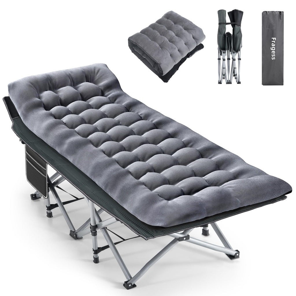 Fragess Camping Cot, Sleeping Cots For Adult, Portable Bed With Pillow And Carry Bag, 1200D Double Layer Oxford, 600 Lbs Weight 