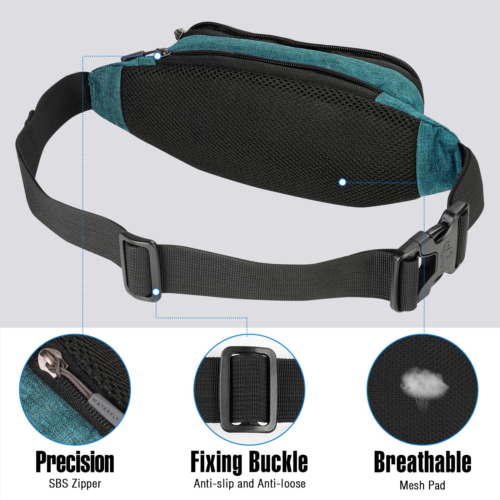 Waterfly Fanny Pack Waist Bag: Small Hip Pouch Bum Bag Fannie Pack Phanny Fannypack Waistpack Bumbag Beltbag Sport Slim Fashiona