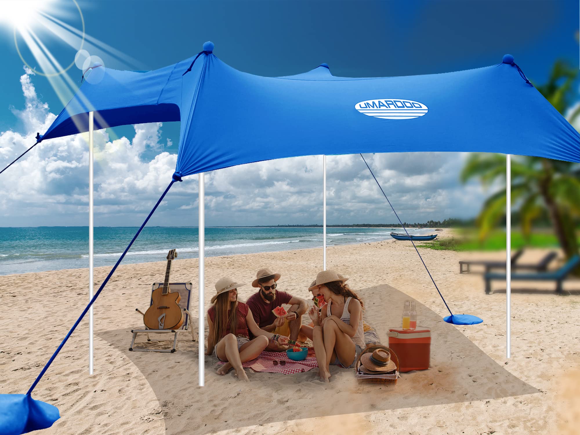 UMARDOO Family Beach Tent Canopy Sun Shade Portable 10  10FT, Large Wind Resistance Beach Sun Shelter Easy Setup with Packable C
