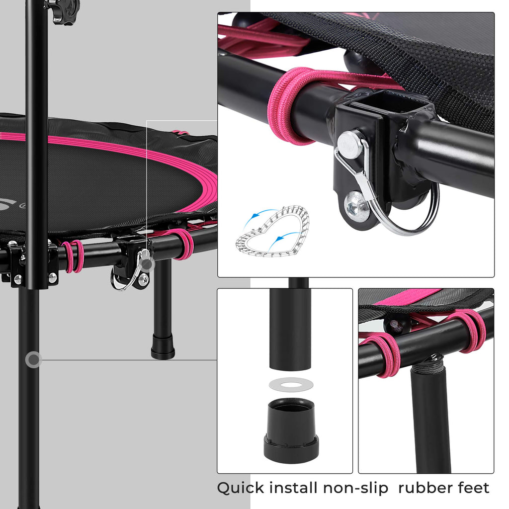 Songmics 40 Inches Mini Fitness Trampoline, Fitness Rebounder With Adjustable Handrail, Foldable Trampoline For At-Home Workout,