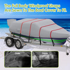 K-Musculo Heavy Duty 800D Waterproof Boat Cover, Tear & Uv Resistant With Motor Cover, Fits V-Hull, Tri-Hull, Runabout (Width 10