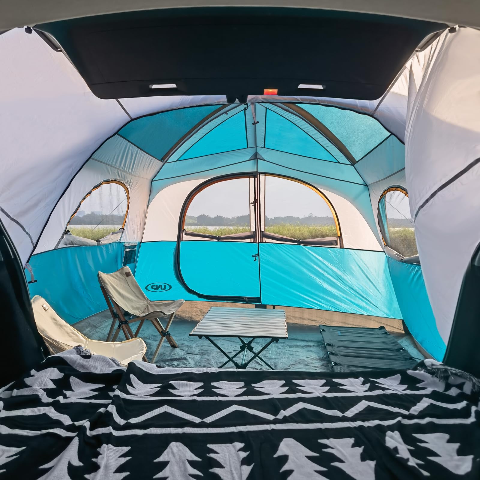 Unp Suv Tent For Camping, 6-Person Car Camping, Suv Tailgate Tent For Outdoor, Easy Set Up With Rainfly 10'X9'X78In(H) (Ocean Bl