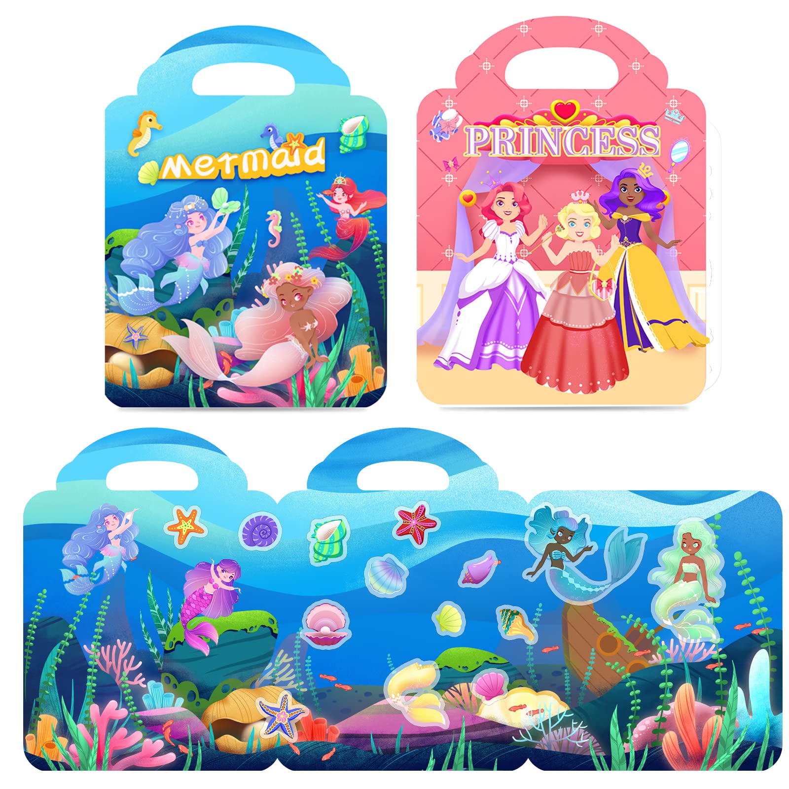 Sticker Books For Kids 2-4, Reusable Sticker Book Mermaid And Princess Theme Dress Up Activity Books Stickers For Girls Preschoo