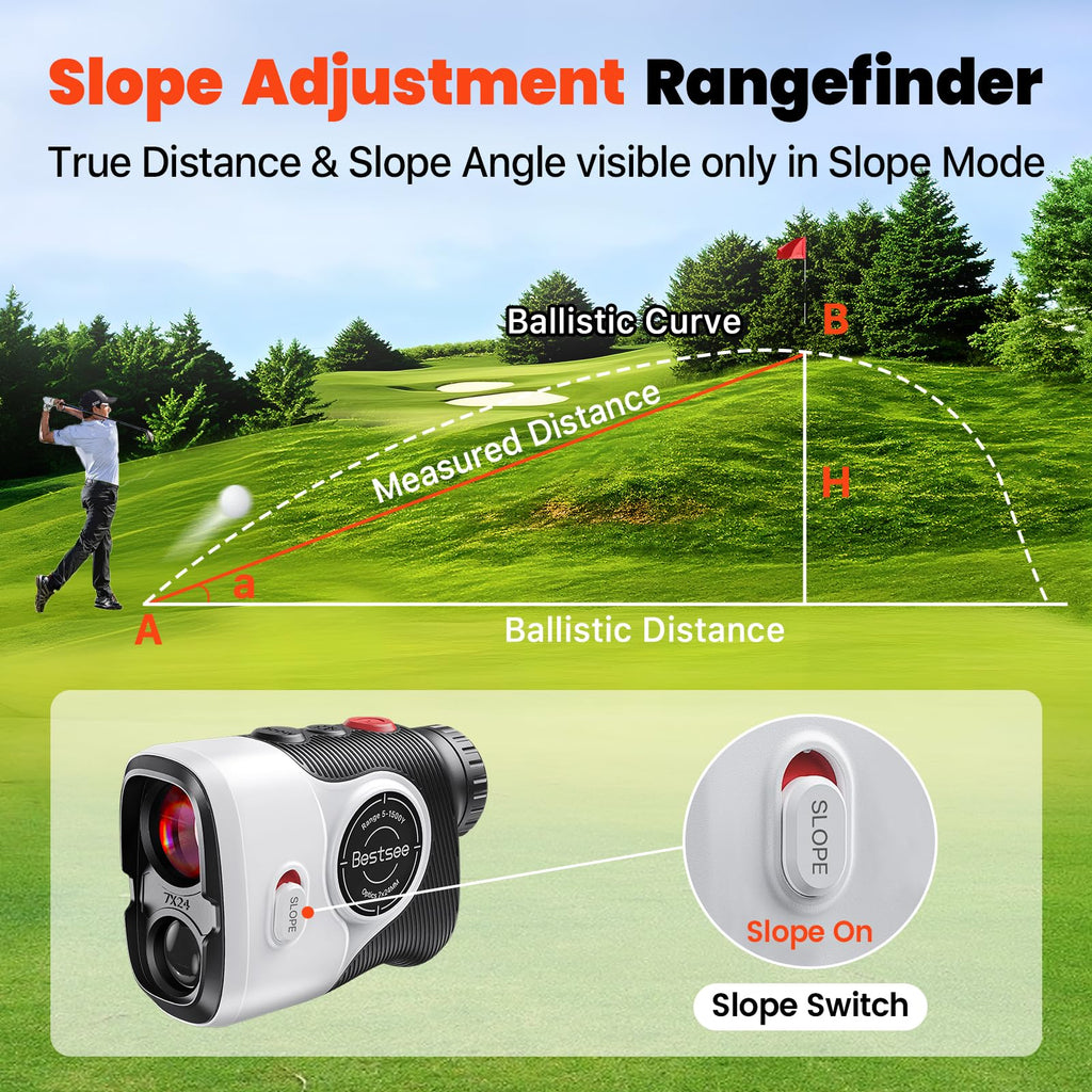 Bestsee Golf Laser Rangefinder With Slope, 1500Y Range Finder, 0.3S Flagpole Locking Vibration, 7X Magnification, Magnet Stripe,