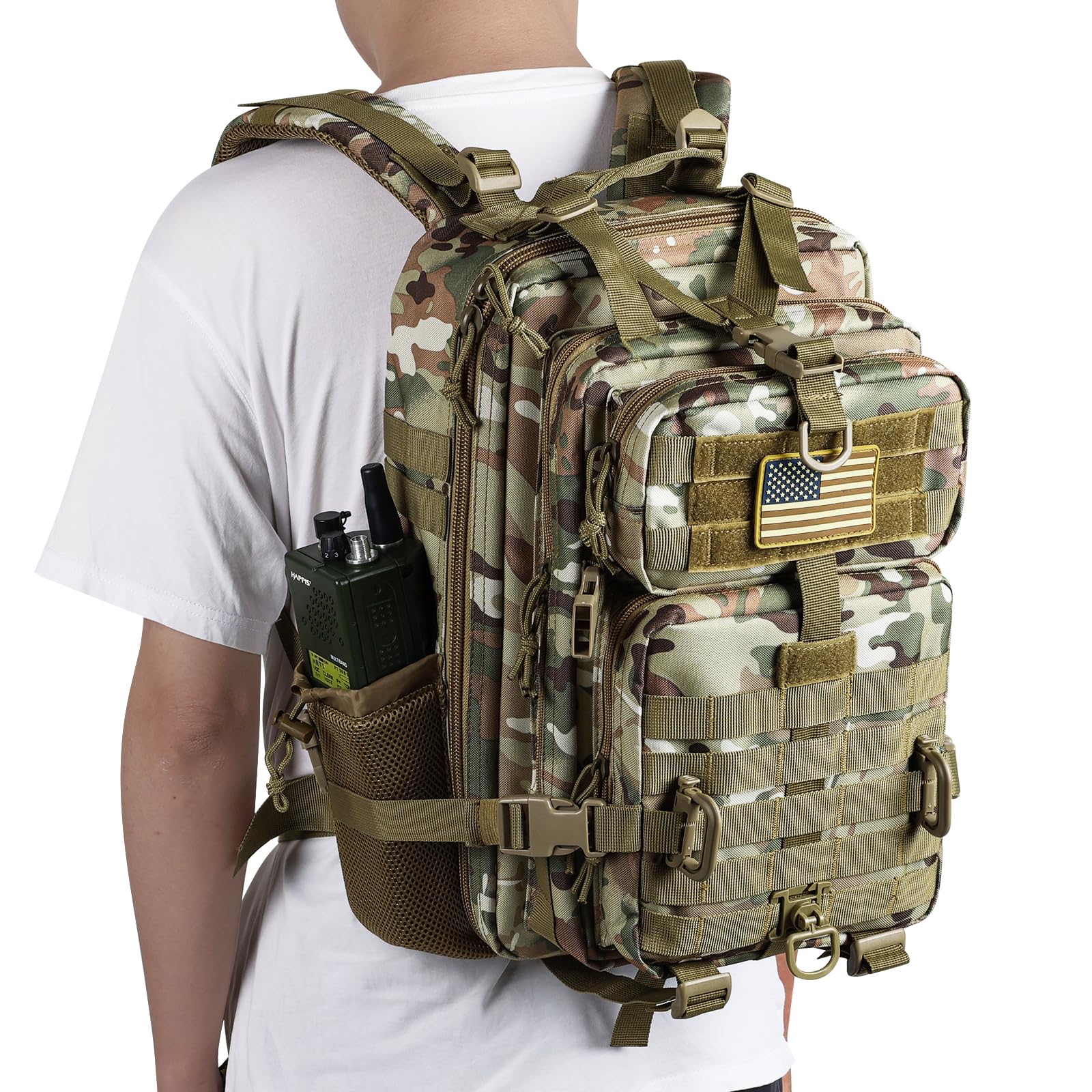 Hannibal Tactical 30L Molle Assault Pack, Tactical Backpack Military Army Camping Rucksack With Bottle Holder, 3-Day Pack, Cp