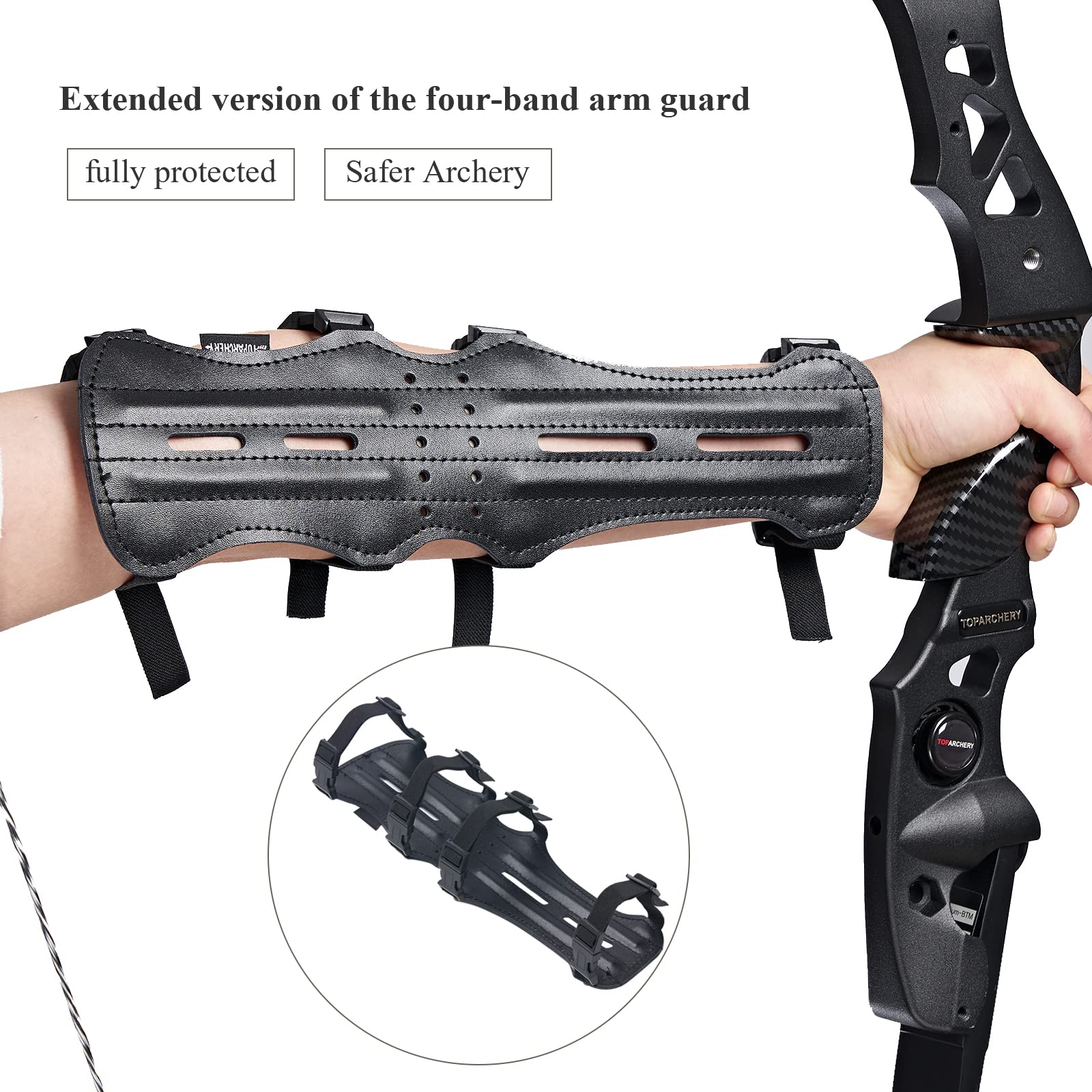 Toparchery 12'' Ultra Light Weight Leather Arm Guard Adjustable 4 Strap For Archery 1Pk