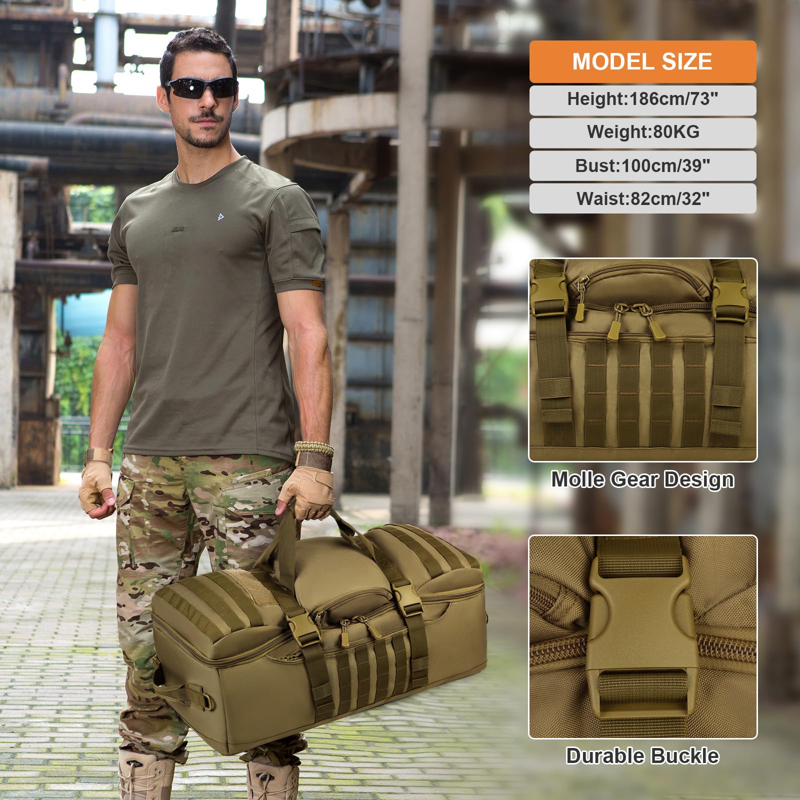 Huntvp 60L Tactical Military Backpack Gear Sport Outdoor Assault Pack Rucksack Bag For Hunting Camping Trekking Travel,Brown