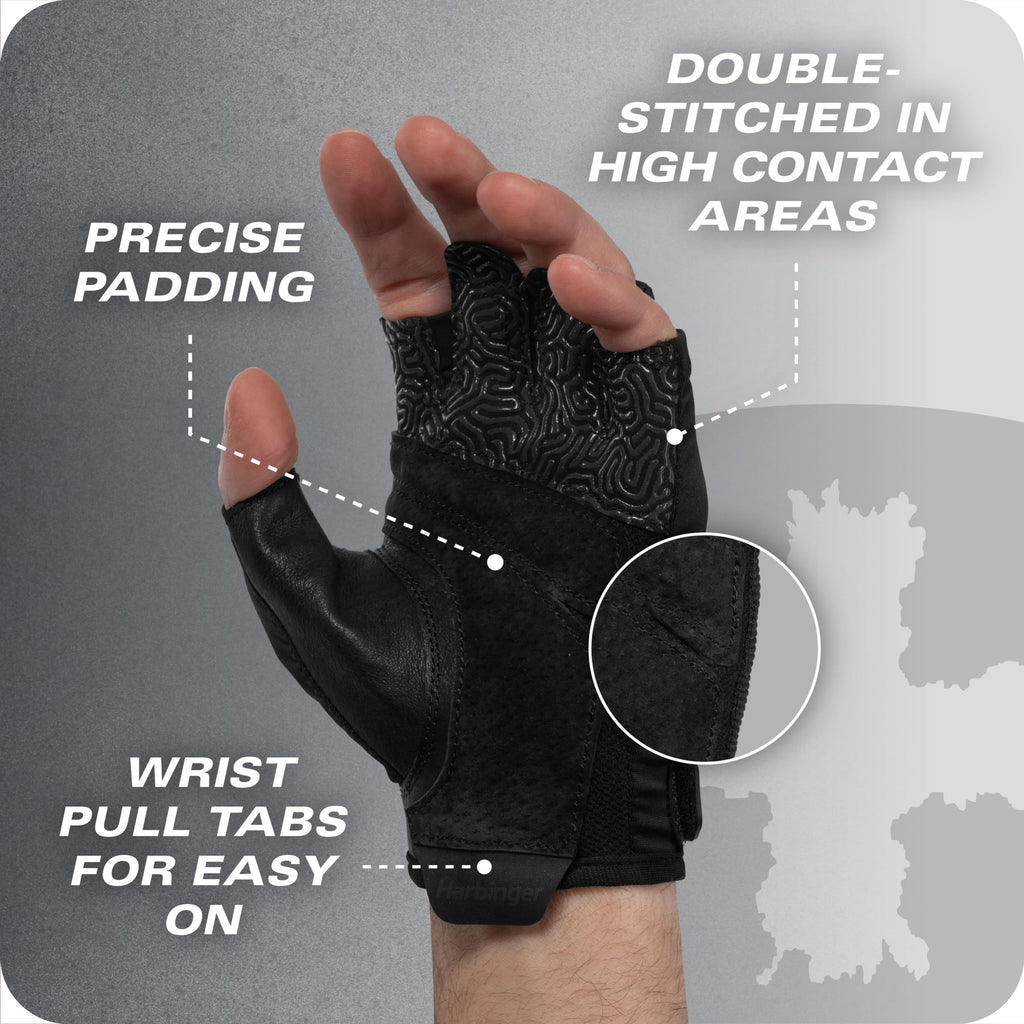 Harbinger Pro Gloves 3.0 - High Performance Training Gloves with Enhanced Grip, Breathable 4-Way Stretch, Leather Reinforcements