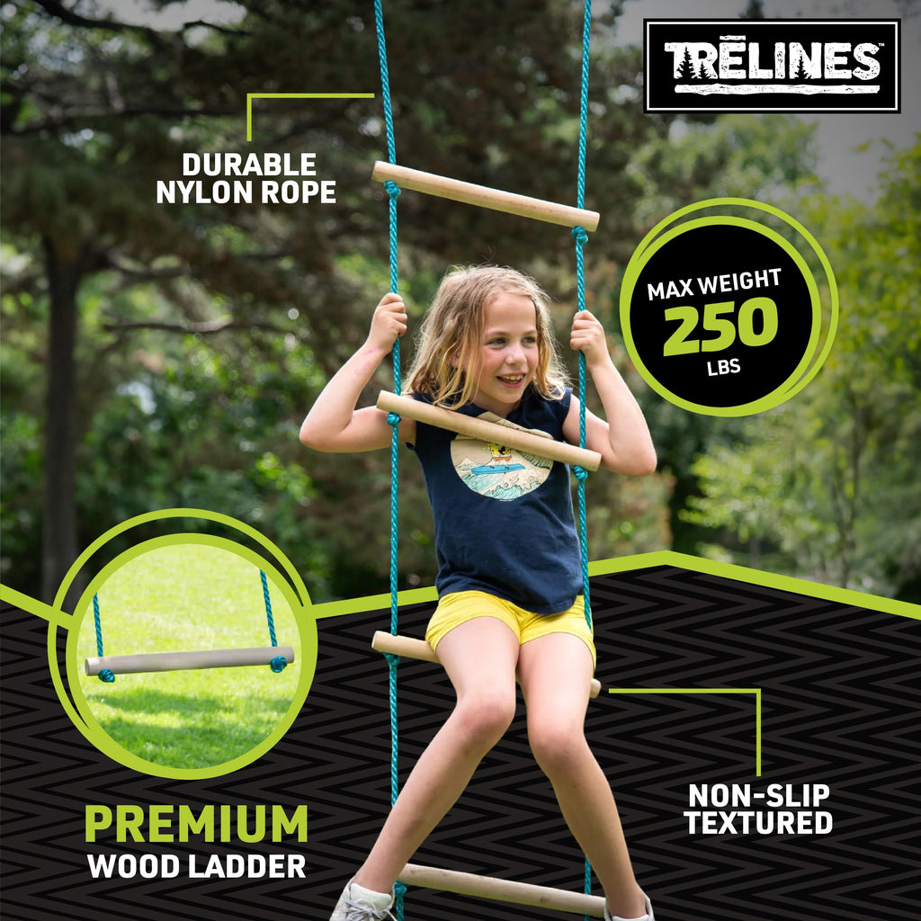 Trelines 7' Wooden Climbing Rope Ladder - The Ultimate Kids' Ninja Warrior Obstacle Course Accessory - Perfect For Enhancing A N