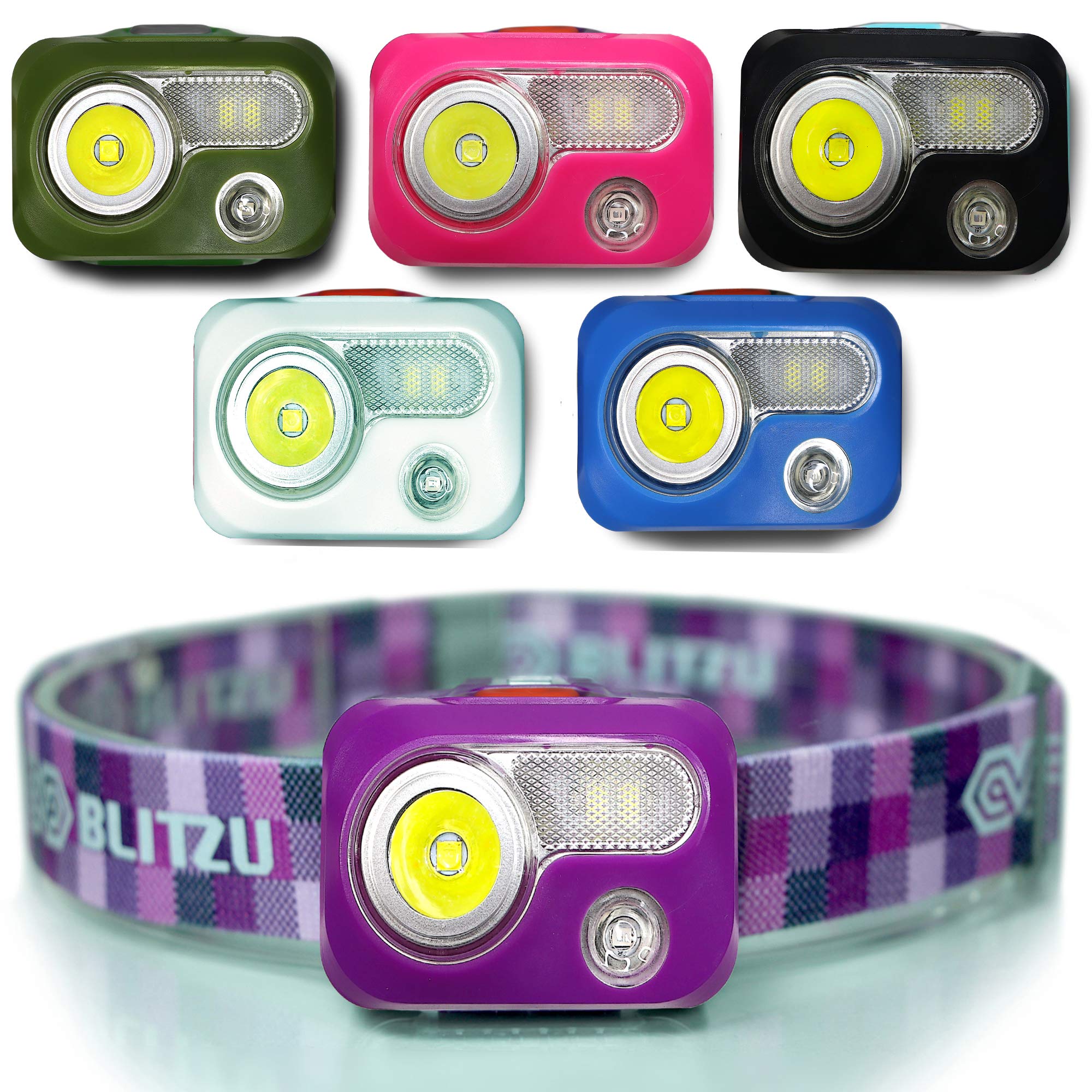 BLITZU Rechargeable LED Headlamp, Purple, Adjustable, Durable, Battery Powered, 500 Lumen, 150 Feet Range, 2 Special Modes, 120-