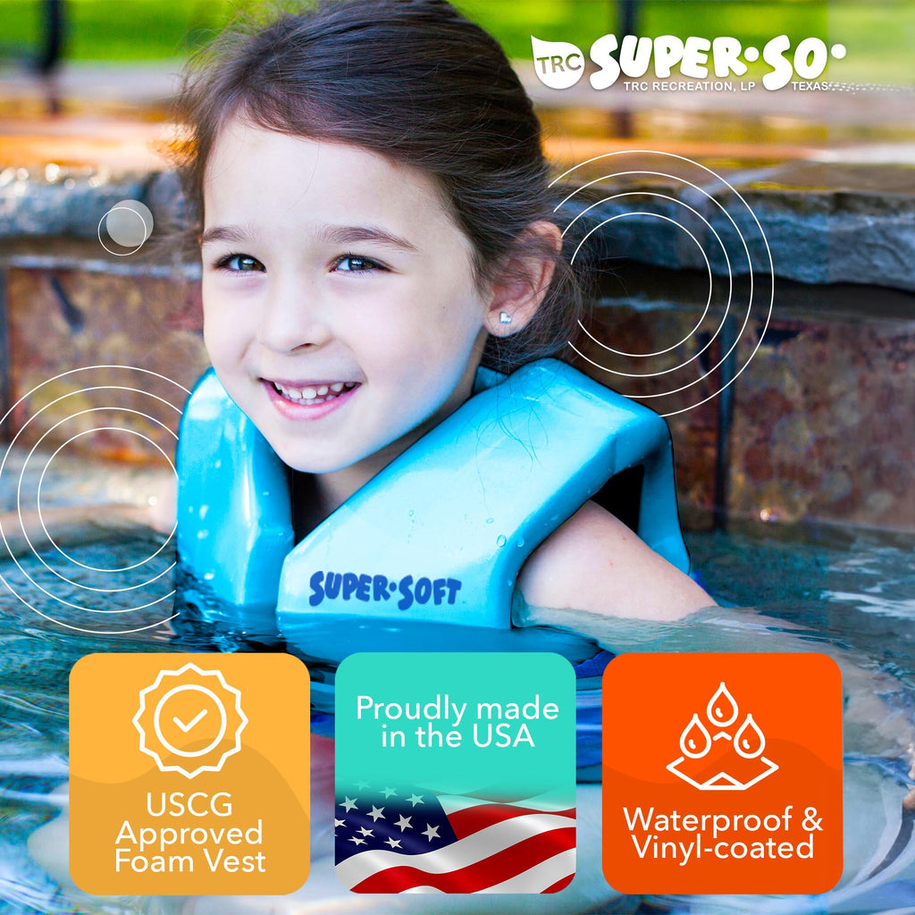 Trc Recreation Super Soft Child Size Medium Life Jacket Uscg Approved Vinyl Coated Foam Swim Vest For Kids Swimming Pool And Bea