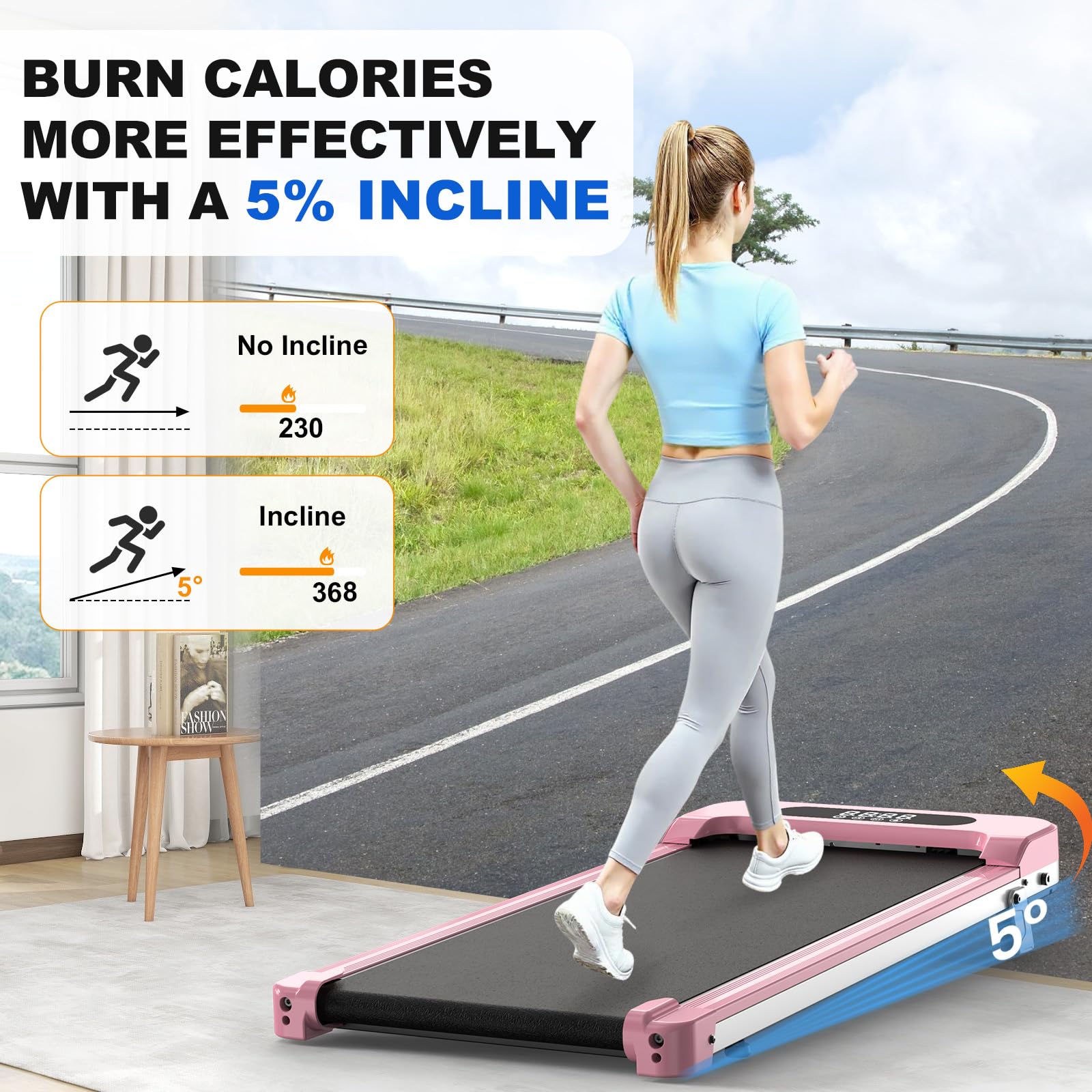 Walking Pad Treadmill - 2.5Hp Low Noise Treadmill Small, Incline Treadmills, Portable Compact Walking Pad For Home Office, Remot