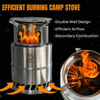 Bestargot Camping Wood Stove, Extra Large, Portable Smokeless Fire Pit, Stainless Steel, Windproof & Stackable Gas Burner For Ca