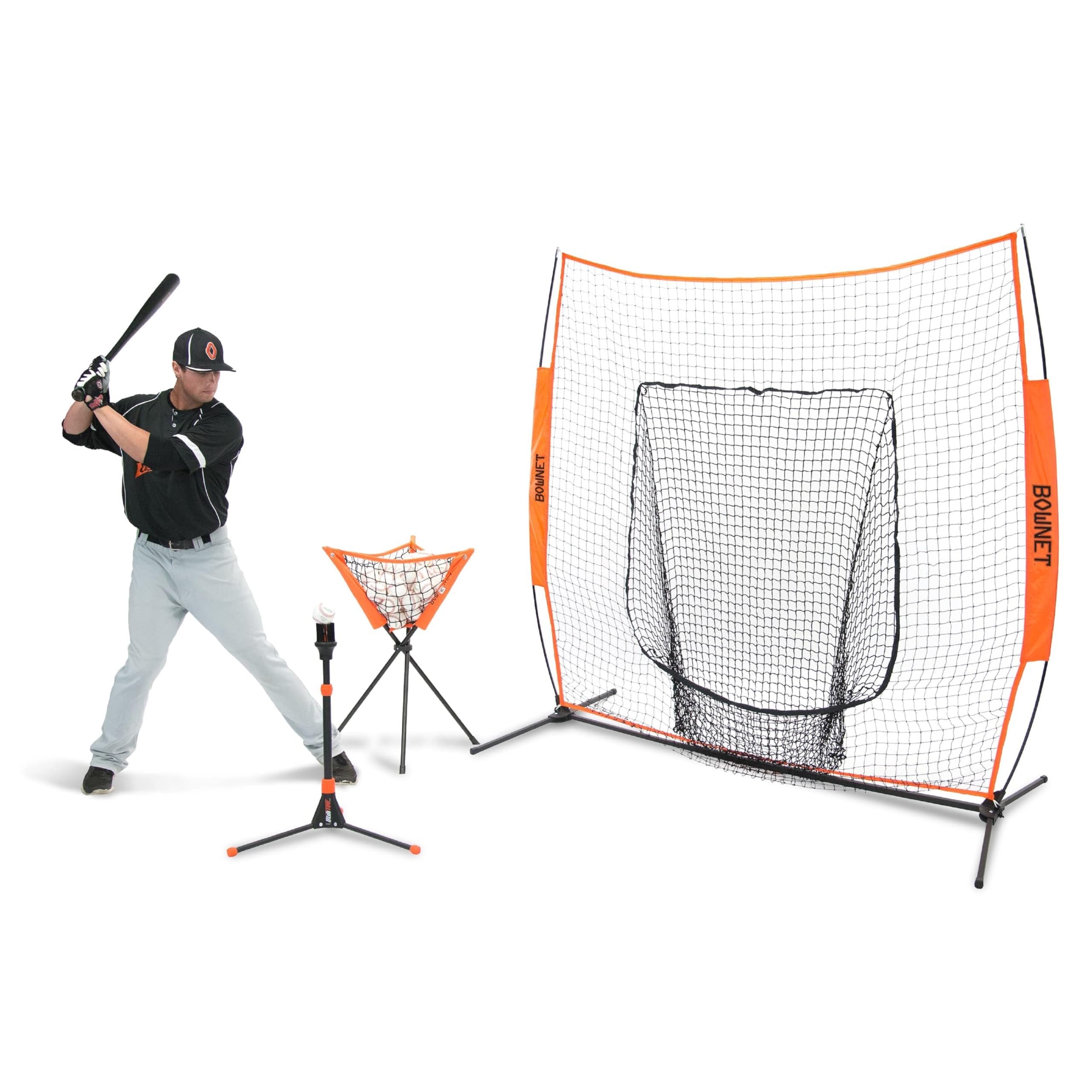 Bownet Hit Kit Baseball Training Equipment Set with UtiliTee Hitting Tee, Big Mouth X Batting Net 7 x 7, Tripod Ball Caddy, Po