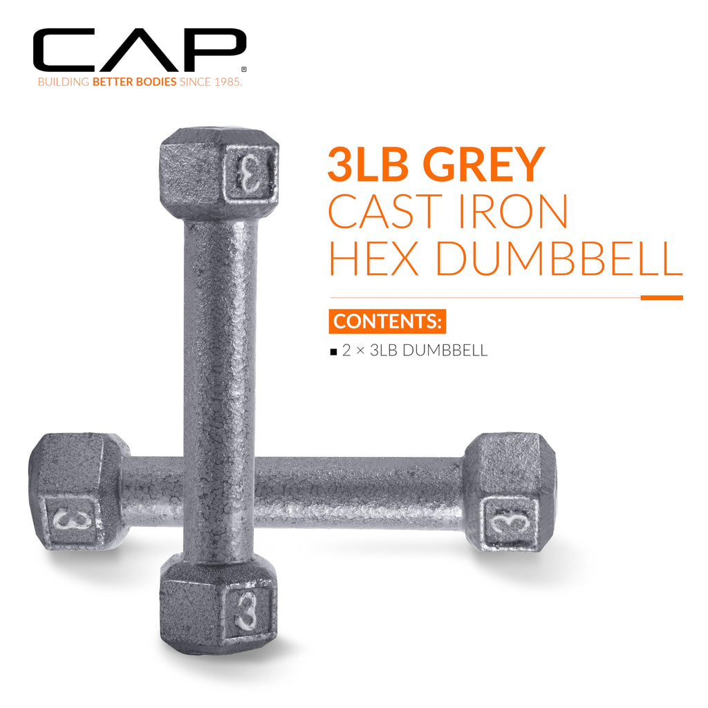 Cap Barbell Cast Iron Hex Dumbbell, Pair, 3 Lb
