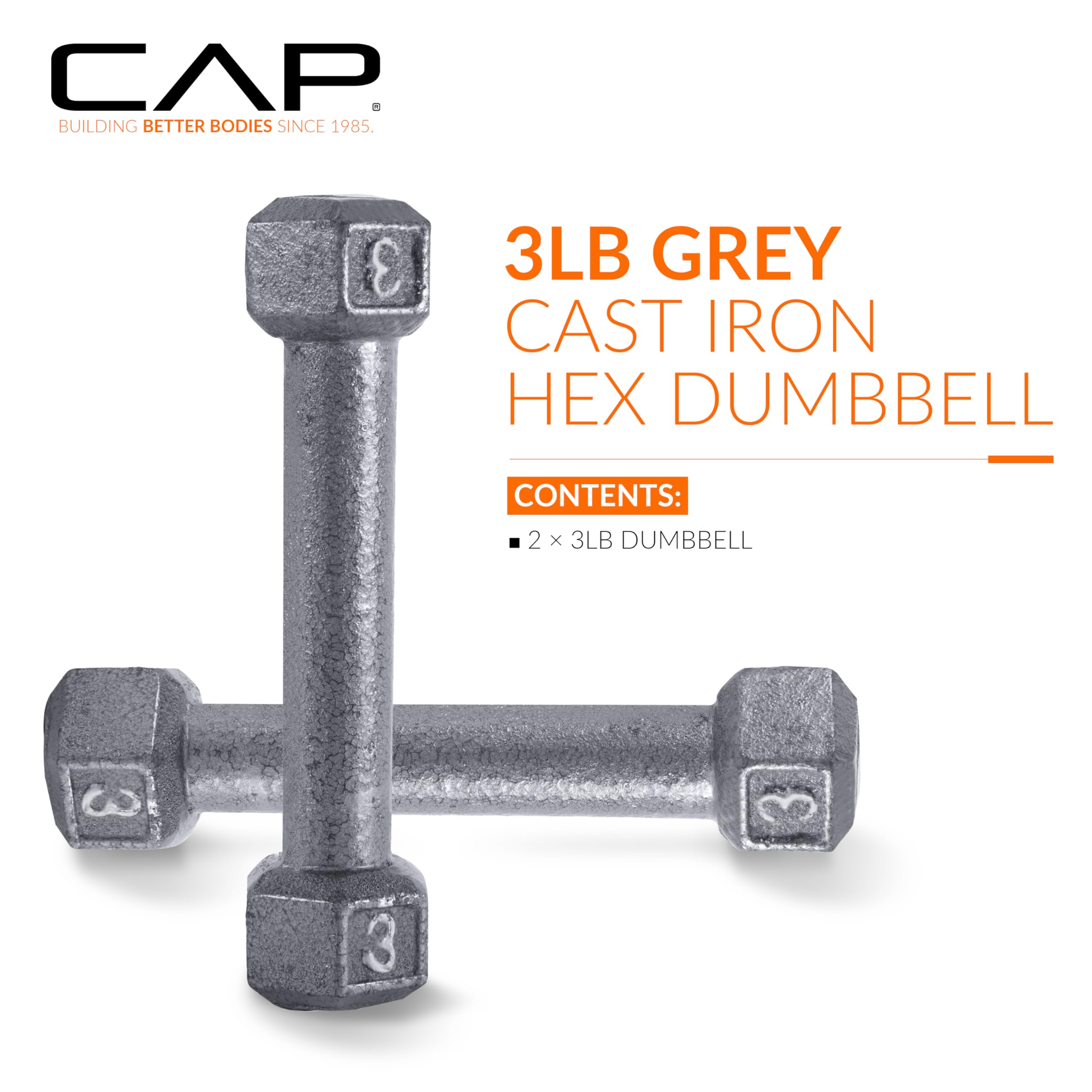 Cap Barbell Cast Iron Hex Dumbbell, Pair, 3 Lb