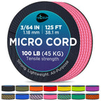 Teceum Micro Paracord - Pink - 1.18 Mm X 125 Ft - Micro Utility Cord - Thin Braided Paracord Rope Nylon Polyester - Wind Chime R
