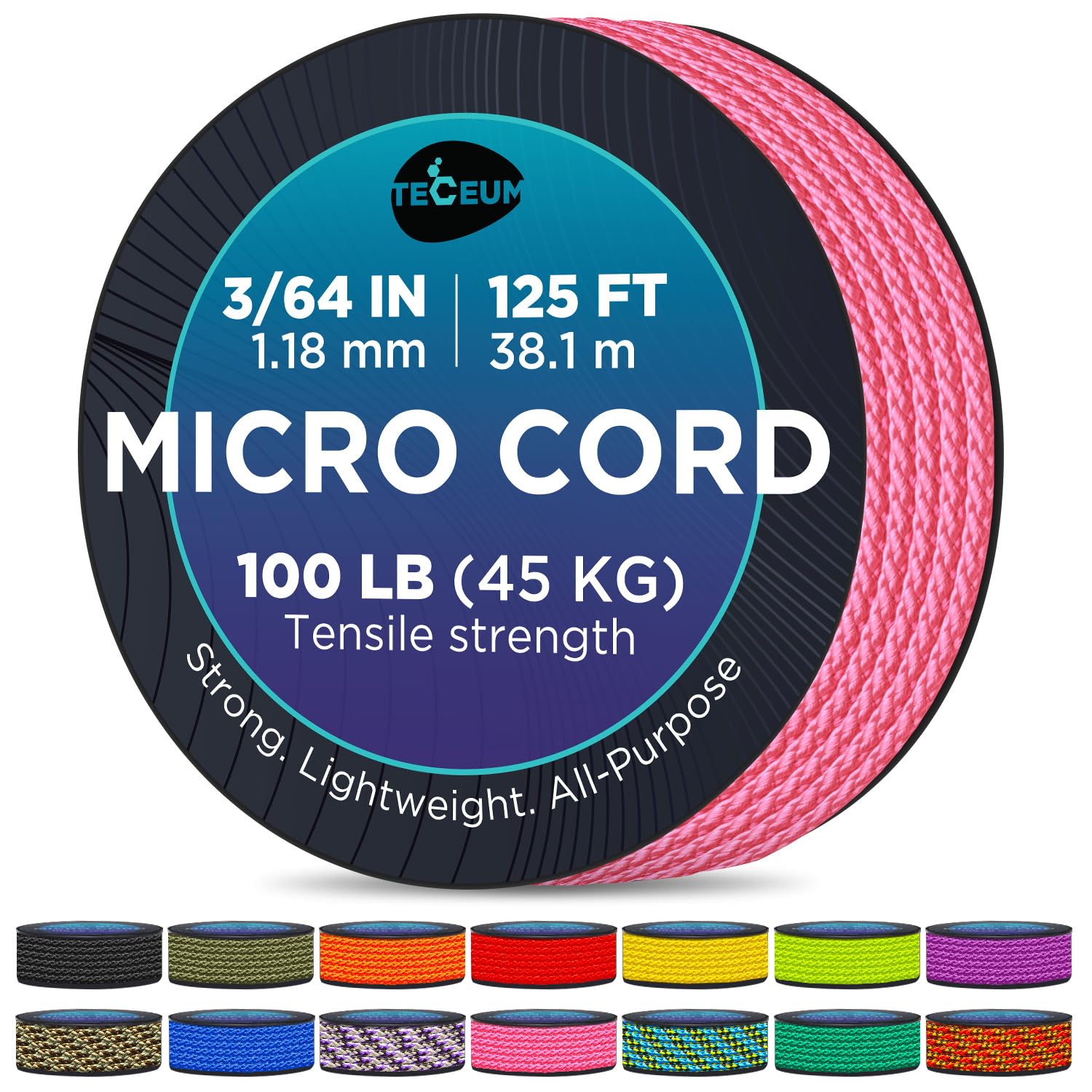 Teceum Micro Paracord - Pink - 1.18 Mm X 125 Ft - Micro Utility Cord - Thin Braided Paracord Rope Nylon Polyester - Wind Chime R