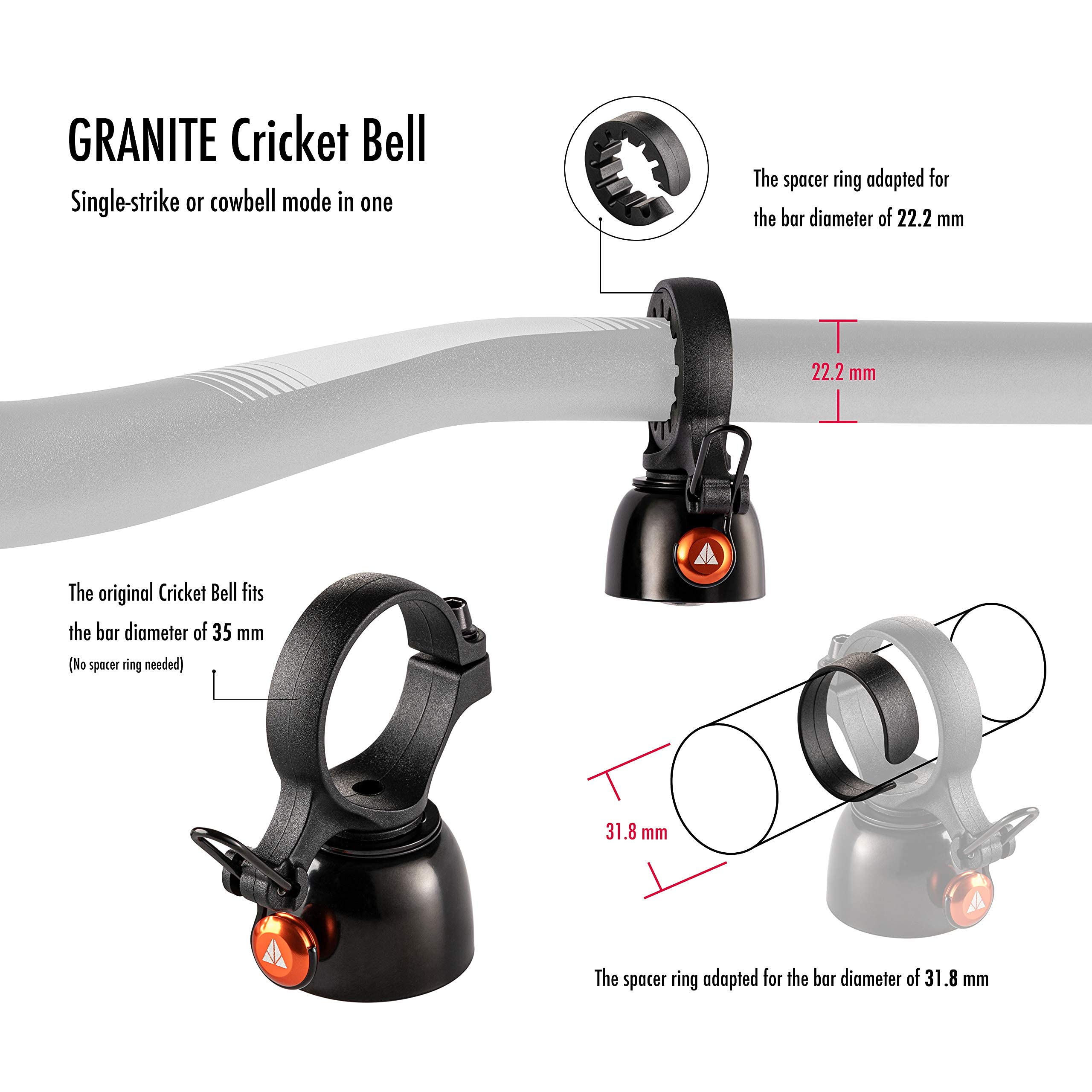 Granite Cricket Mountain Bike Bell With Single-Strike Mode And Constant Cowbell Mode, Bike Bell For Mountain Bike, Bmx Bike, Roa