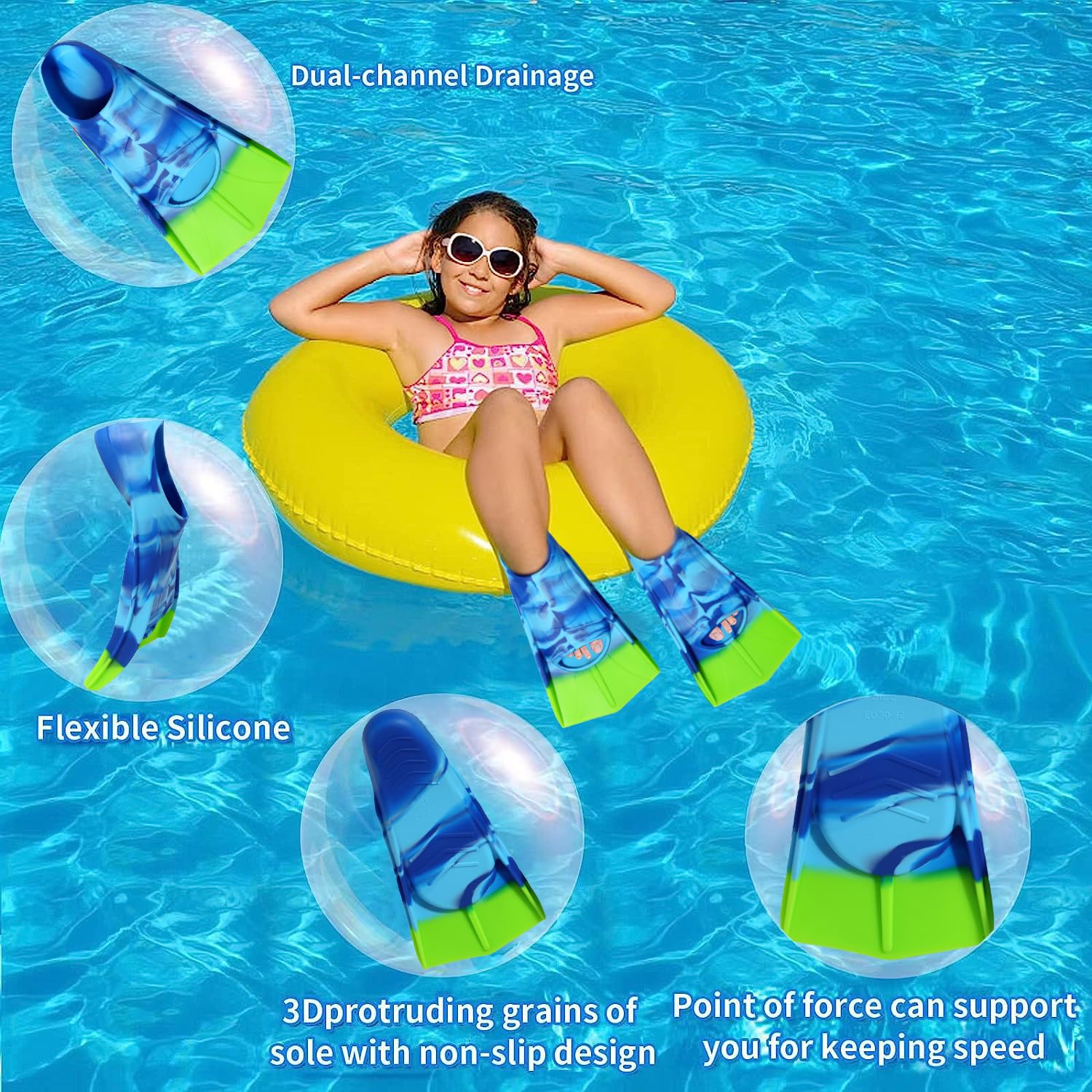 Fanwill Kids Swim Fins,Short Comfortable Flippers For Lap Swimming And Training For Children,Girls,Boys ,Beginners,Women (S)