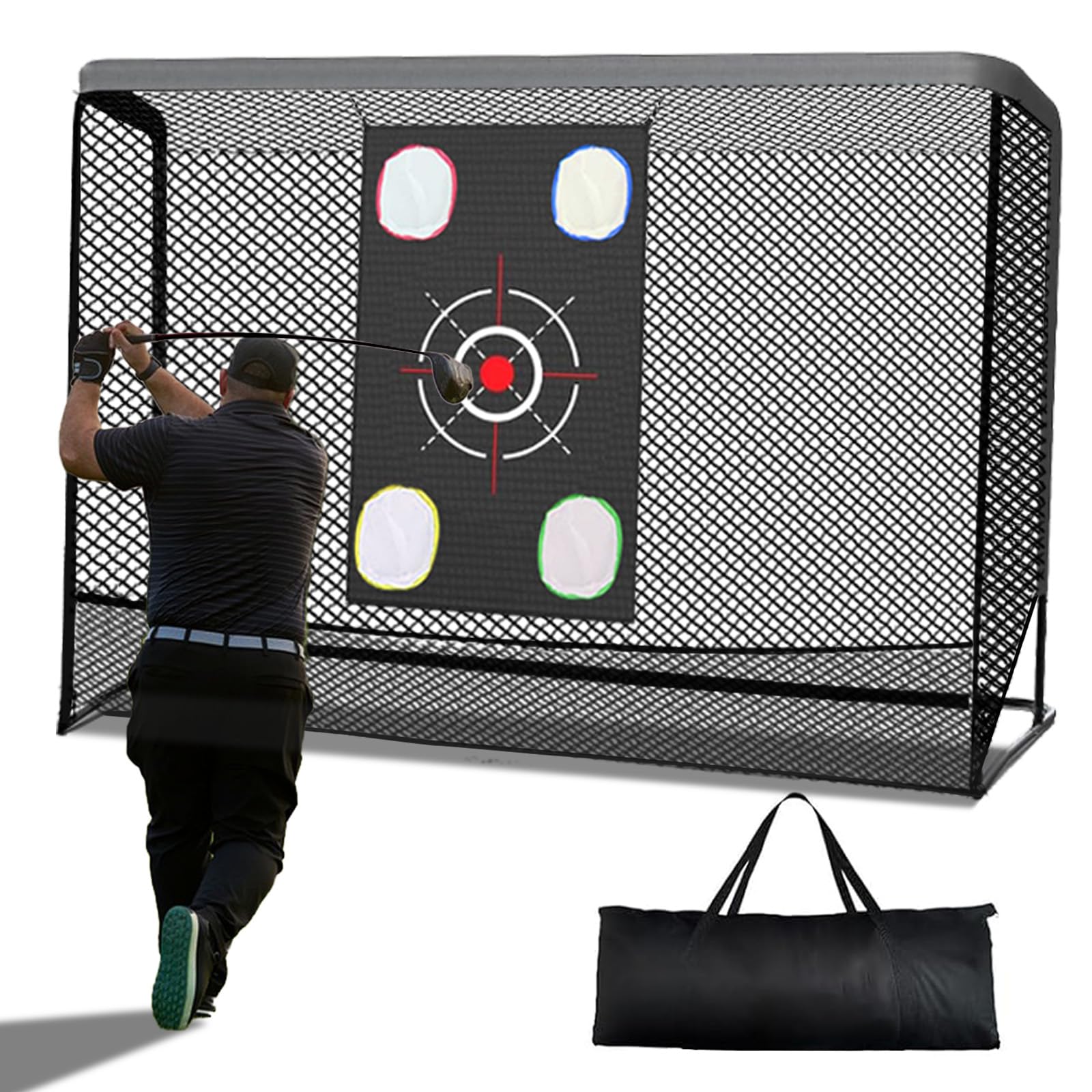 Golf Practice Hitting Net for Backyard Driving Real Balls 10x7ft, Heavy-Duty Steel Frame Golf Net with Target Cloth & Carry Bag 