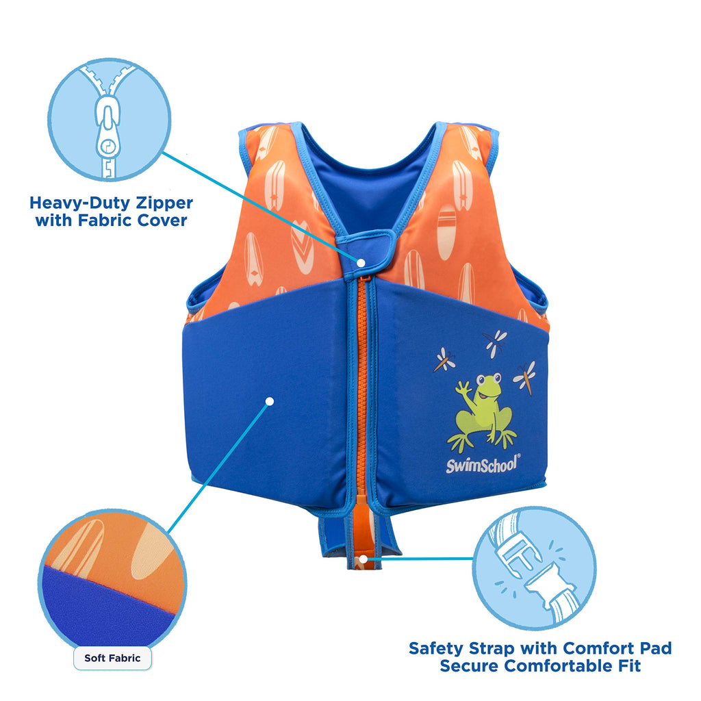 New Swimschool Swim Trainer Vest - Small/Medium Max 33 Pounds - Kids Swim Vest With Padded Shoulders - Comfortable Flex-Form-Fit