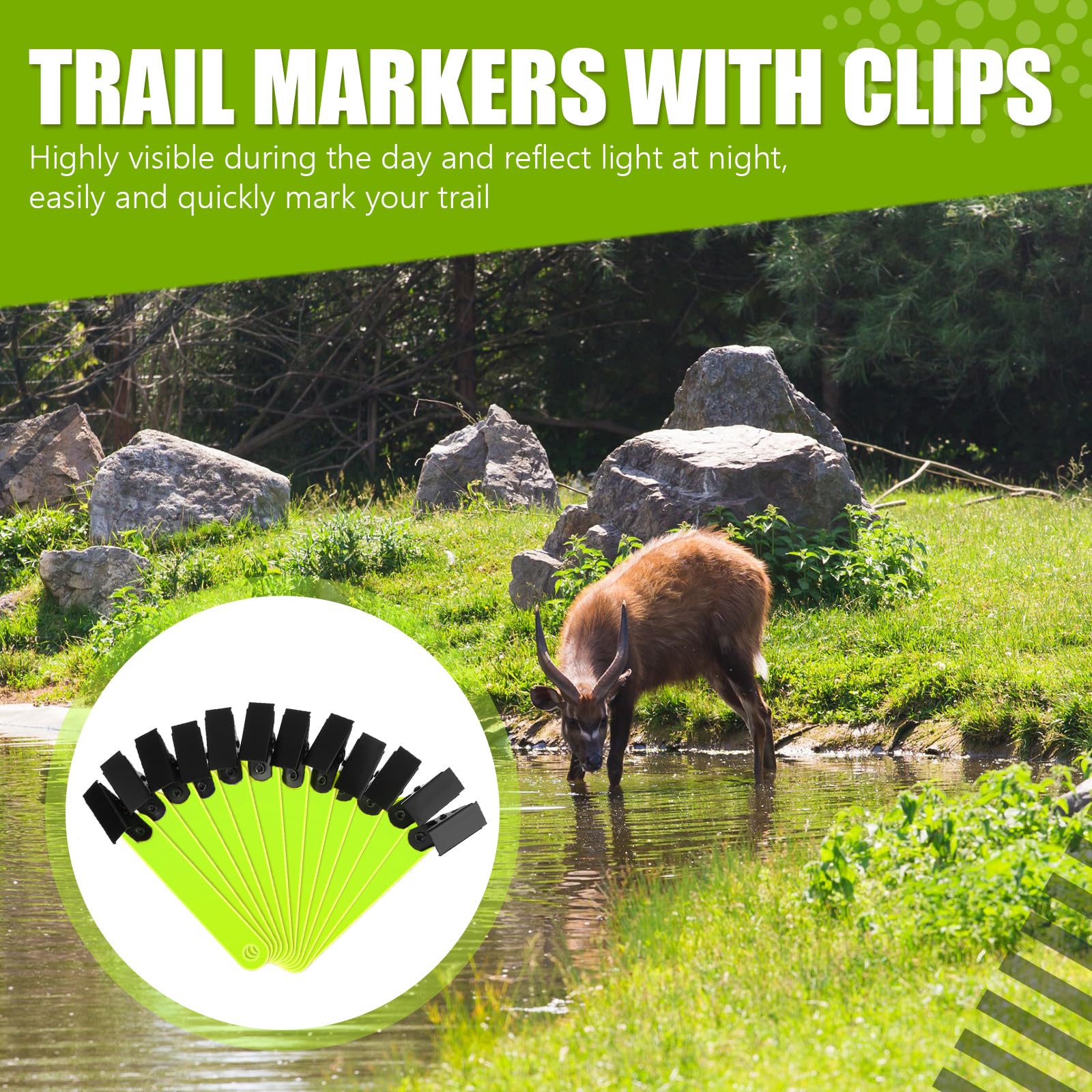 Trail Markers Reflective Tree Tacks Hunting Reflector Tacks Trail Marking Ribbon With Clips For Hiking Hunting Outdoor (Fluoresc