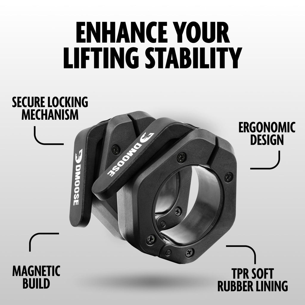 Dmoose Barbell Clips (Pair) - Quick Release Olympic Barbell Clamps With Anti Slip Tpr Grip, 2'' Barbell Collars For Secure Weigh