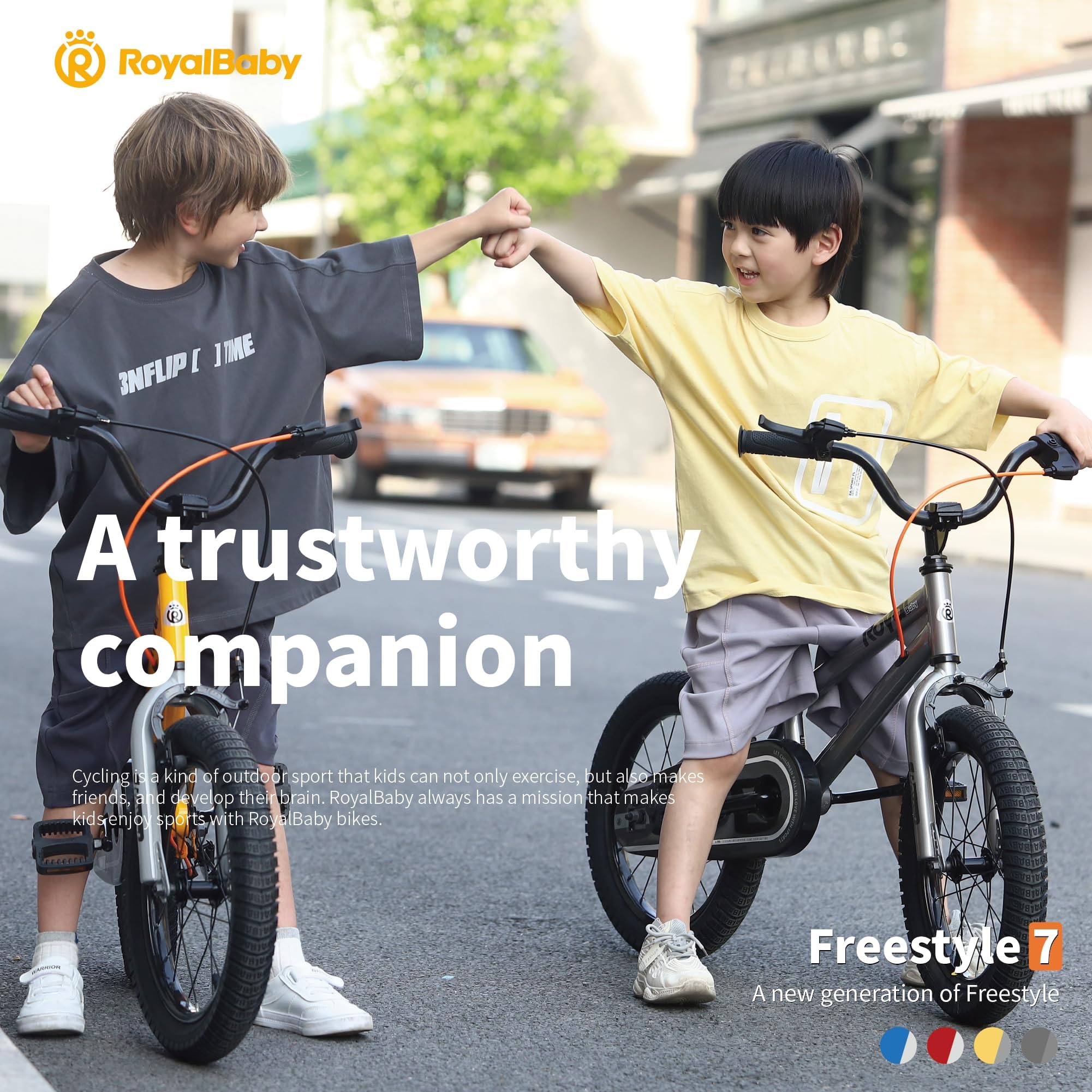 RoyalBaby Freestyle-7 Toddlers Kids Bike 12 Inch Wheel Dual Handbrakes Bicycle Beginners Boys Girls Ages 3-4 Years, Blue
