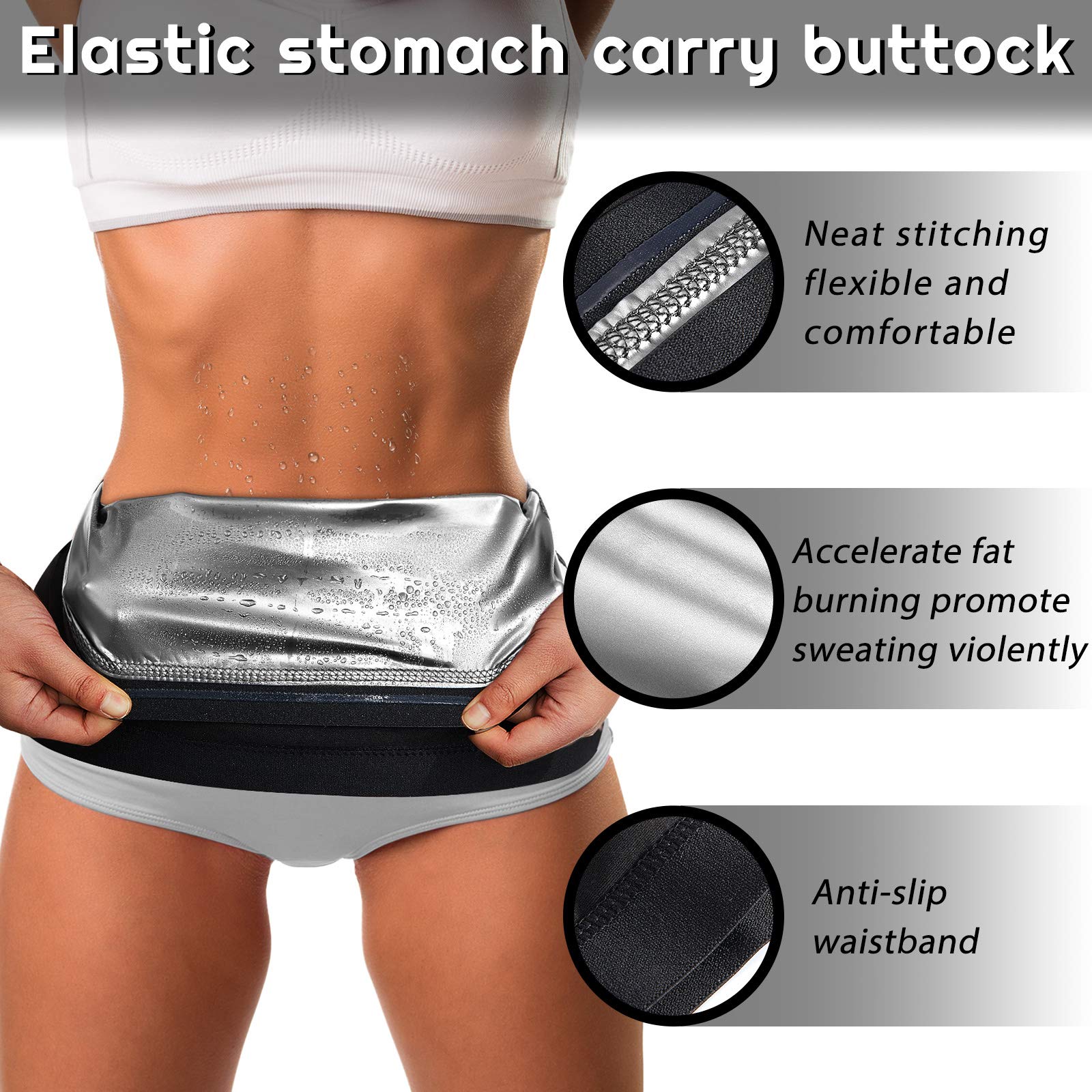 Geyoga Waist Trimmer Sweat Waist Trainer Wrap Stomach Wraps For Women Bodybuilding (Silver Inner,M Size)