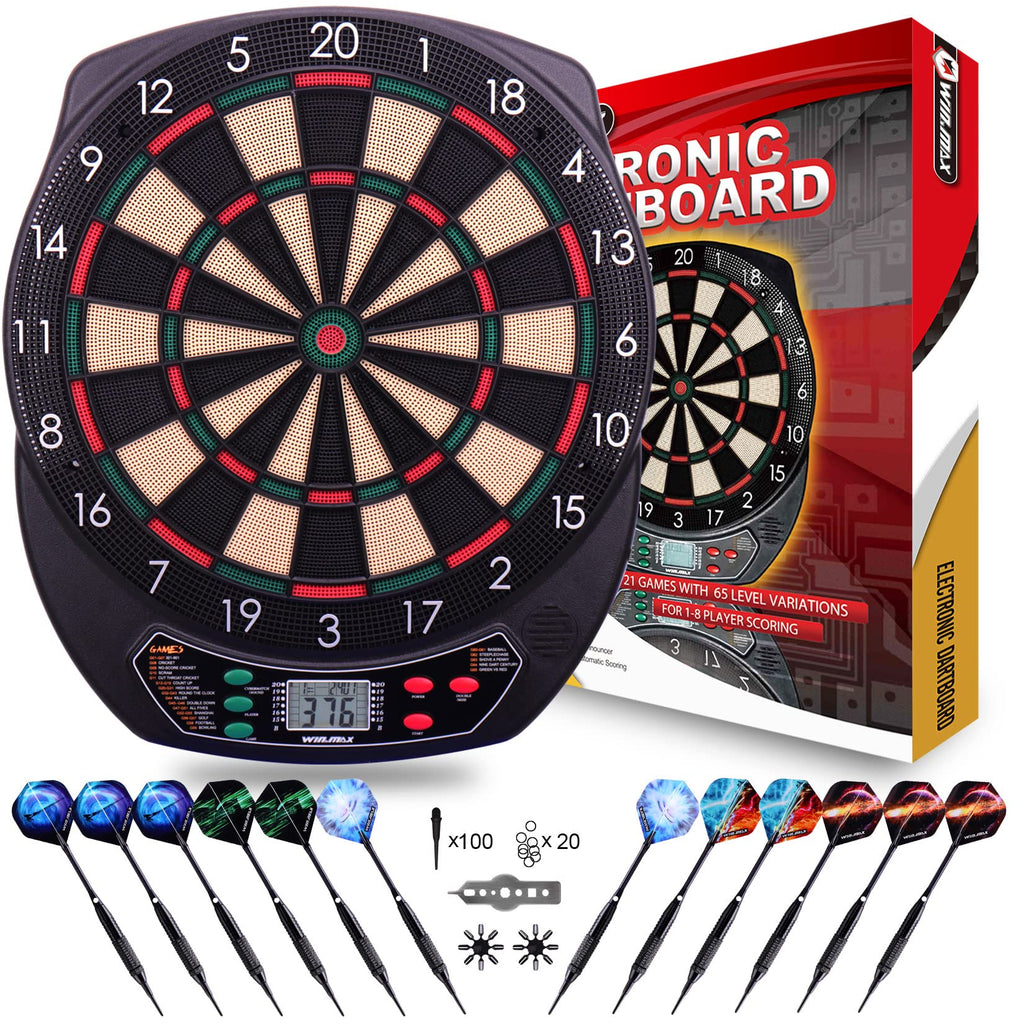 Win.Max Electronic Dart Board Soft Tip Dartboard Set Lcd Display With 12 Darts 100 Tips Power Adapter