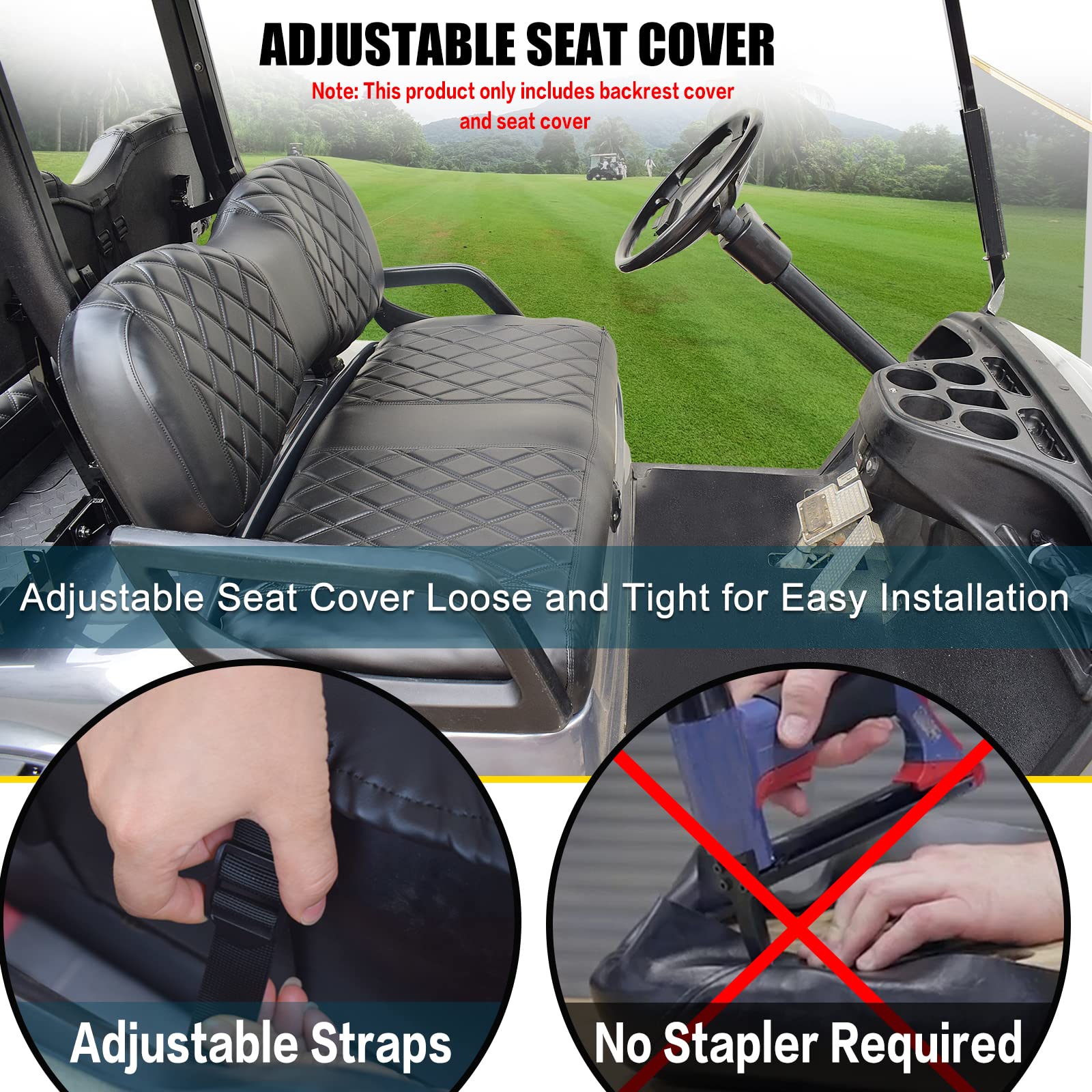 Nokins Golf Cart Yd Diamond Seat Cover For Yamaha Drive/Drive 2 Original Regular Seat Cushion, No Stapler, Golf Cart Vinyl Repla