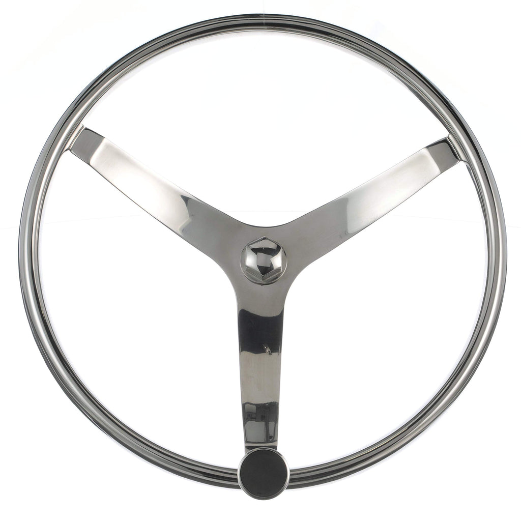 Seachoice 3 Spoke Sports Steering Wheel W/Turning Knob, Fits 3/4 In. Tapered Shaft, 15.5 In. Diameter