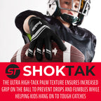 Franklin Sports Youth Football Receiver Gloves - Shoktak Kids High Grip Football Receiver Gloves - Black - Youth Large