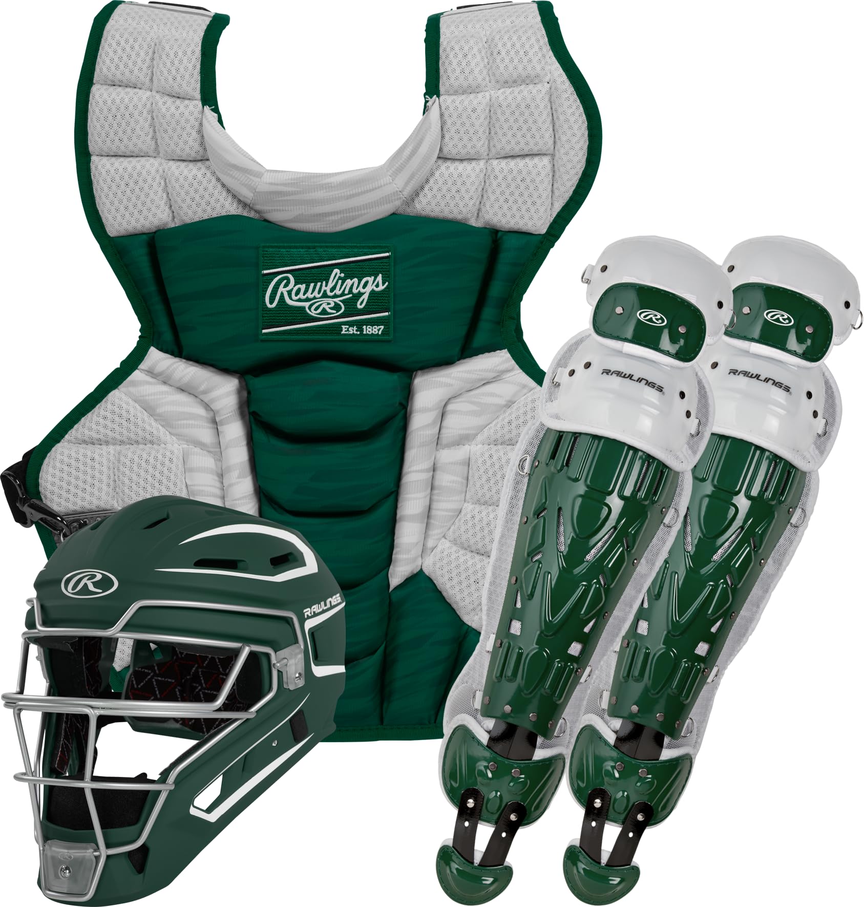 Rawlings | Velo 2.0 Baseball Catchers Set | NOCSAE Certified | Intermediate Ages 12-15 |Dark Green/White