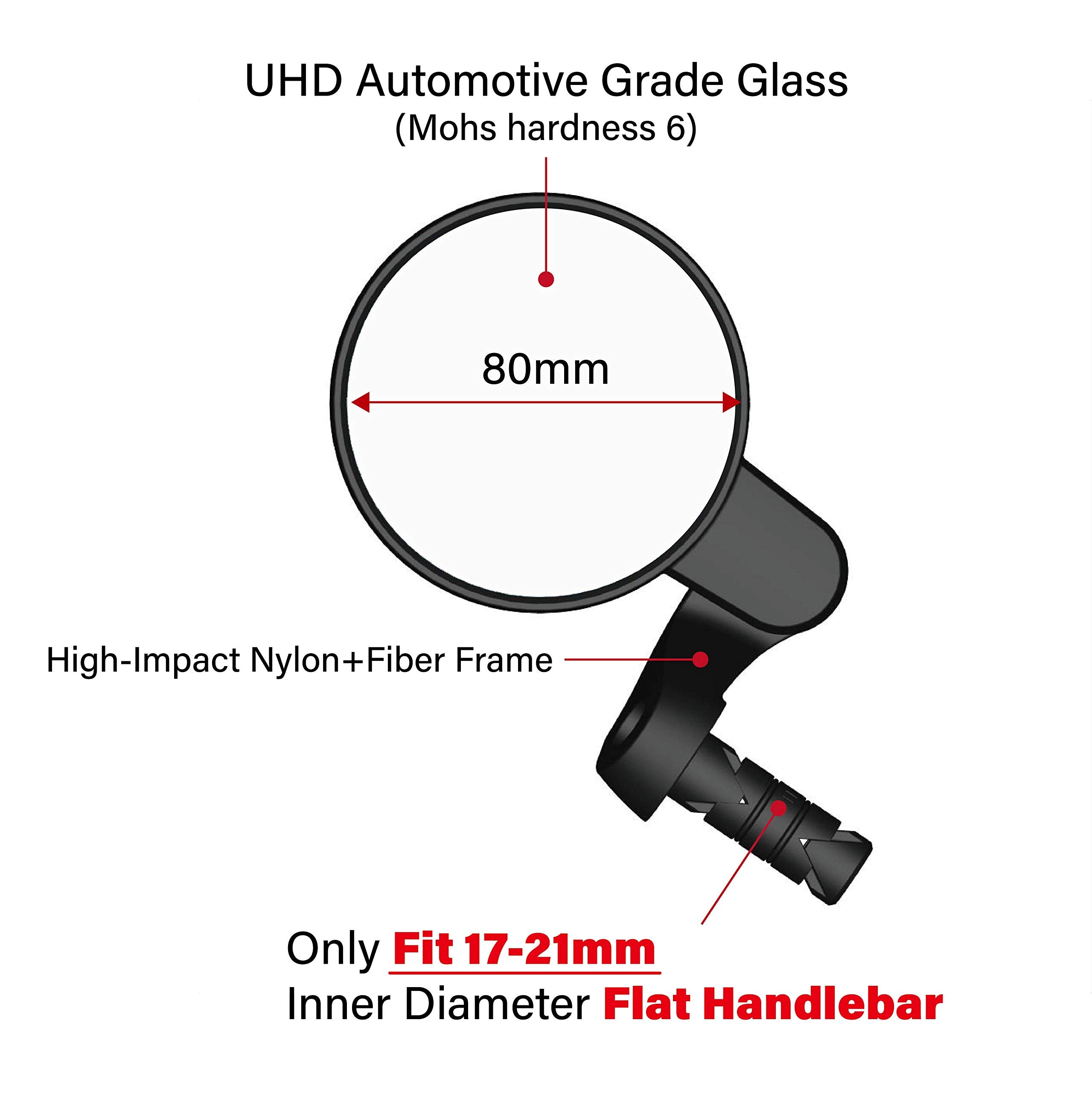Meachow 2022 New Bar End Bike Mirror, 80Mm Crystal Uhd Automotive Grade Glass Lens E-Bike Mirrors, Scratch Resistant, Safe Rearv