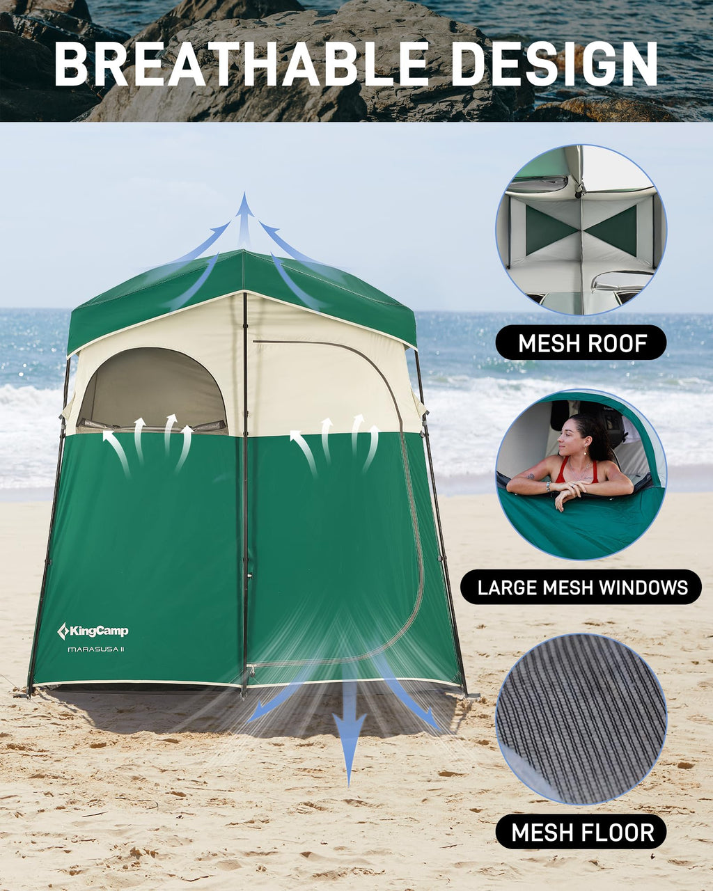 Kingcamp Shower Tent, Portable Privacy Tent Outdoor Camping 1/2 Room Toilet Tents With Shower Bag & Dressing Room For Travel Bea