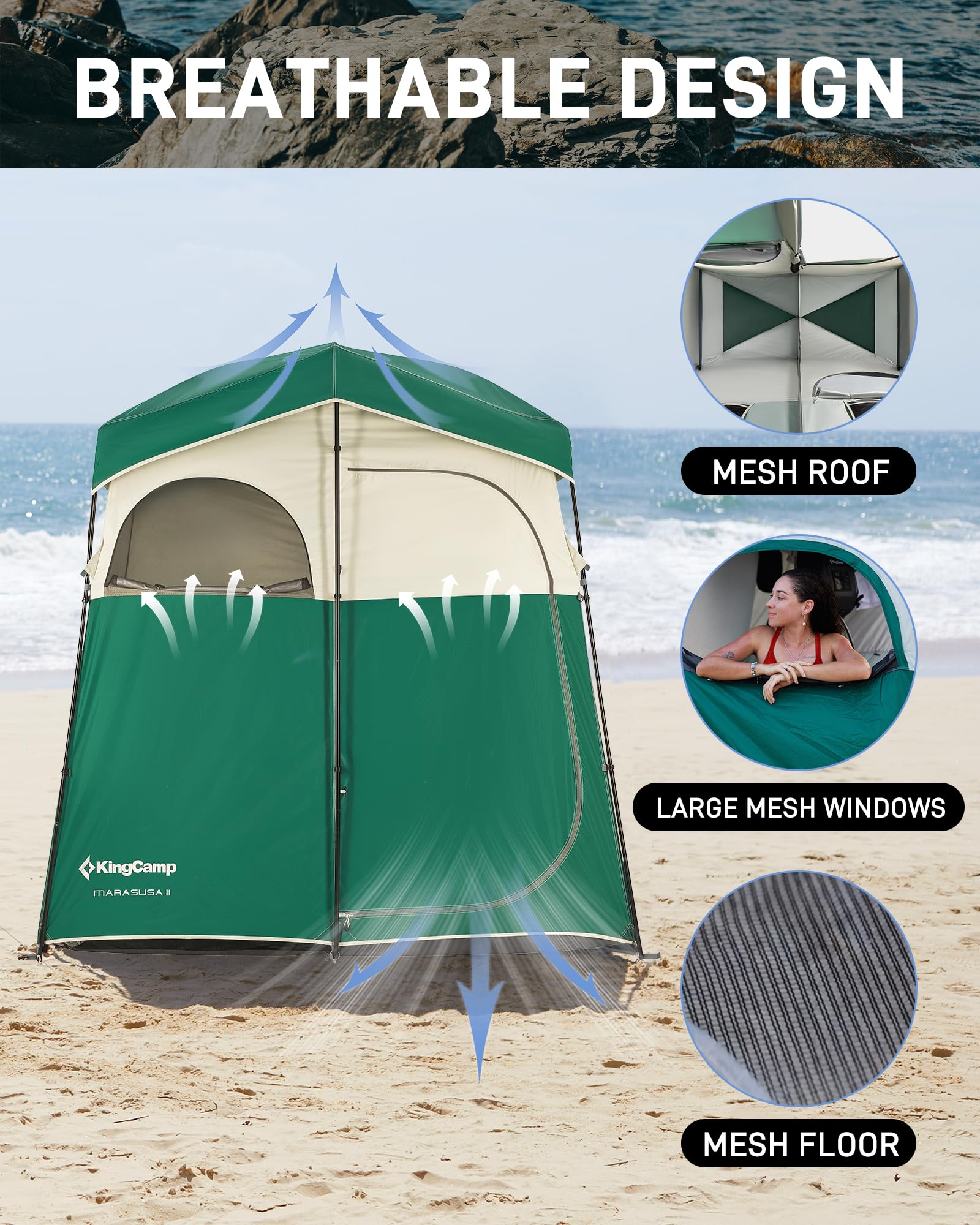 Kingcamp Shower Tent, Portable Privacy Tent Outdoor Camping 1/2 Room Toilet Tents With Shower Bag & Dressing Room For Travel Bea
