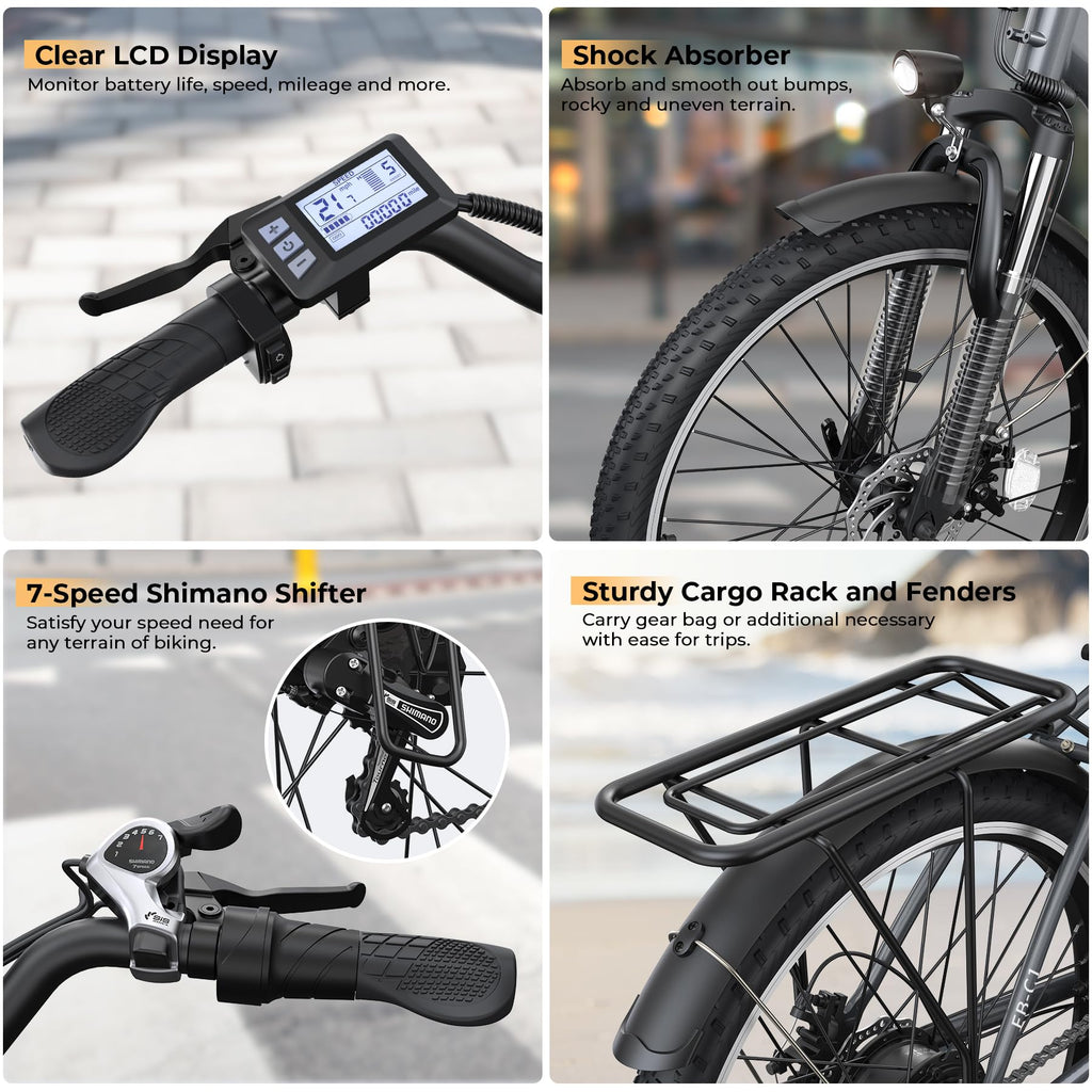 Funhang Electric Bike For Adults, 1000W Peak Ebike, 21.7Mph 50Miles City Cruiser Ebikes, 26 Step Thru Electric Bicycle With 48V