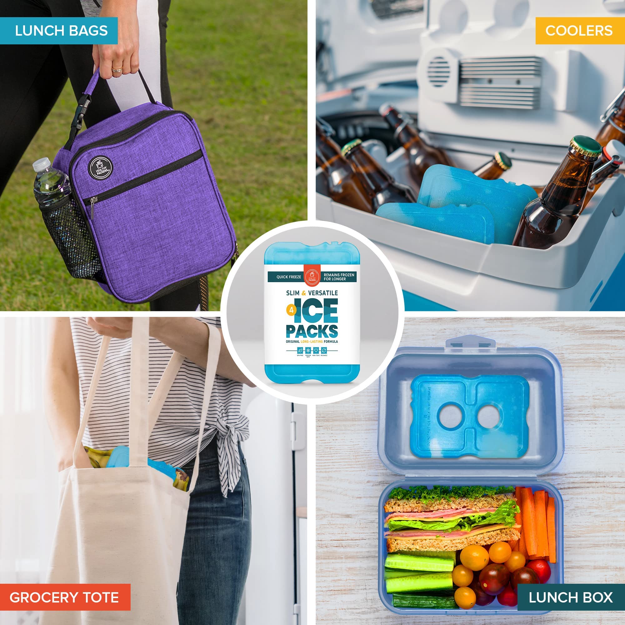 Healthy Packers Ice Packs For Lunch Boxes & Coolers - Freezer Packs - Original Cool Pack | Cooler Accessories For Beach, Camping
