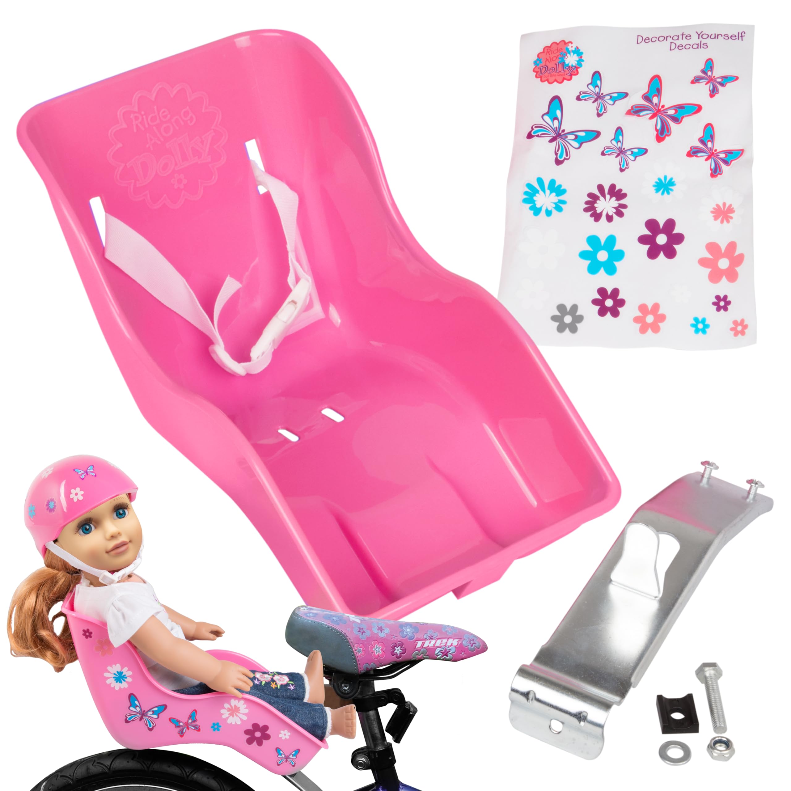 The Original Doll Bicycle Seat (Pink)- Bike Attachment Accessory for All 18-22 Dolls & Stuffed Animals- Decorate Yourself Decals