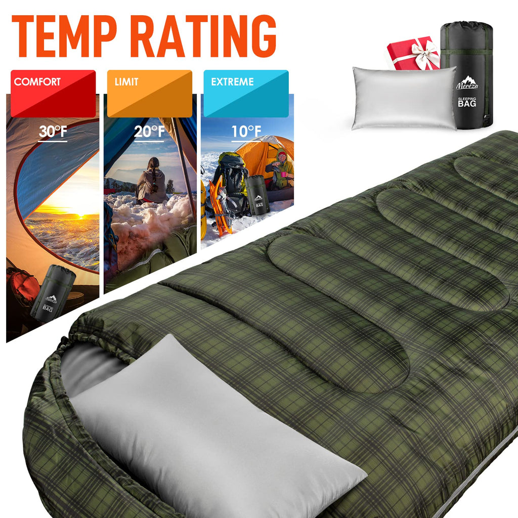 Mereza Sleeping Bag For Adults Mens Kids With Pillow, Cold Weather Xl Sleeping Bag With Compression Sack For All Season Camping
